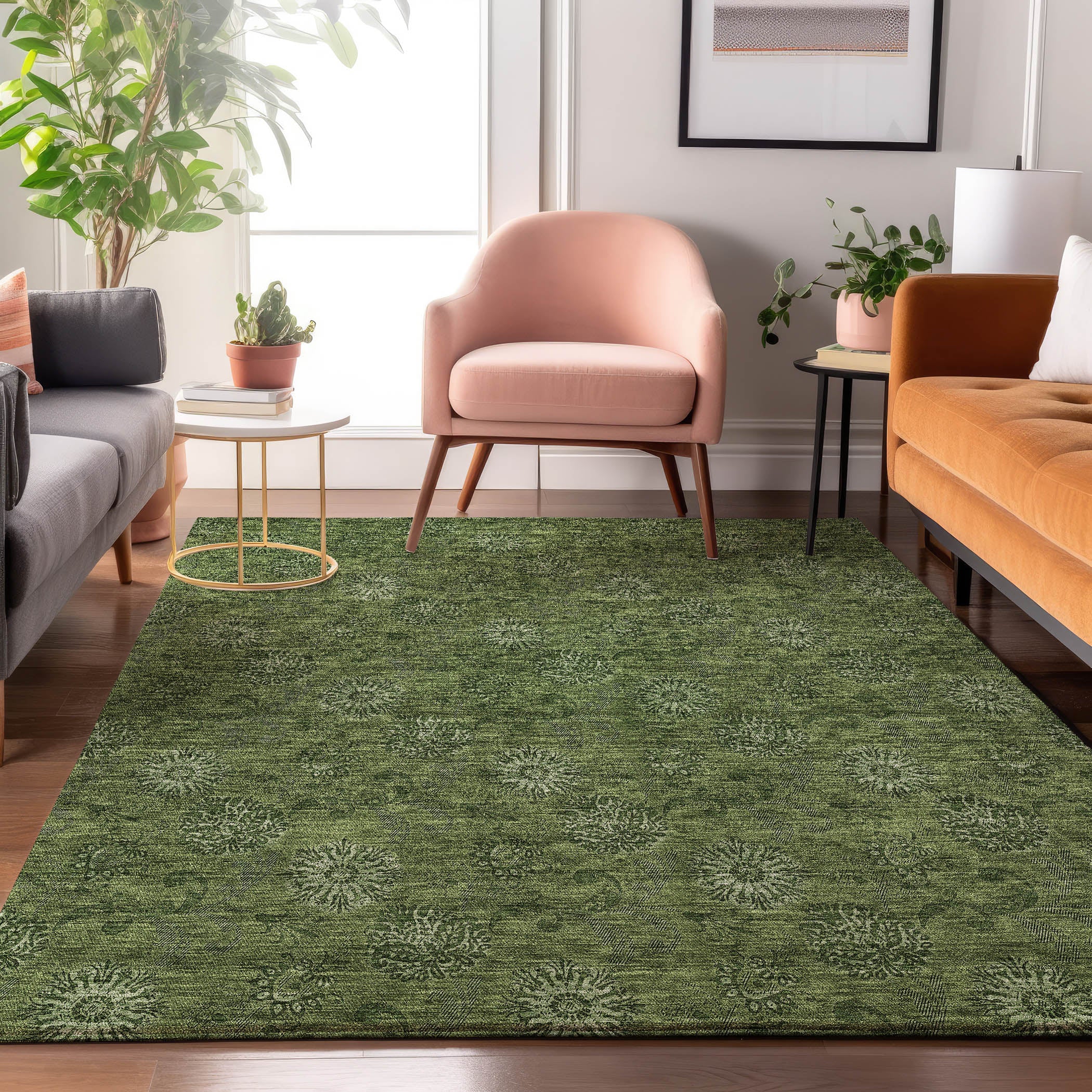 Bangkok Machine Washable Transitional Olive Green Rug 2'6" x 3'10" #shape_Rectangle