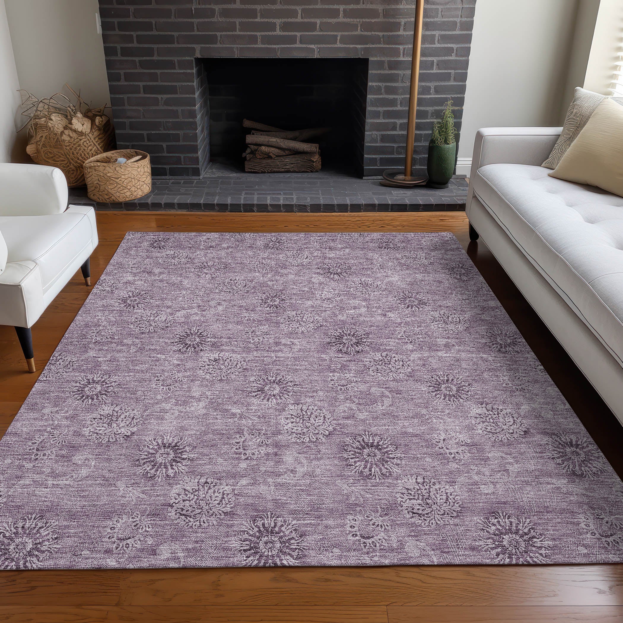 Kyoto Machine Washable Transitional Plum Purple Rug 2'6" x 3'10" #shape_Rectangle