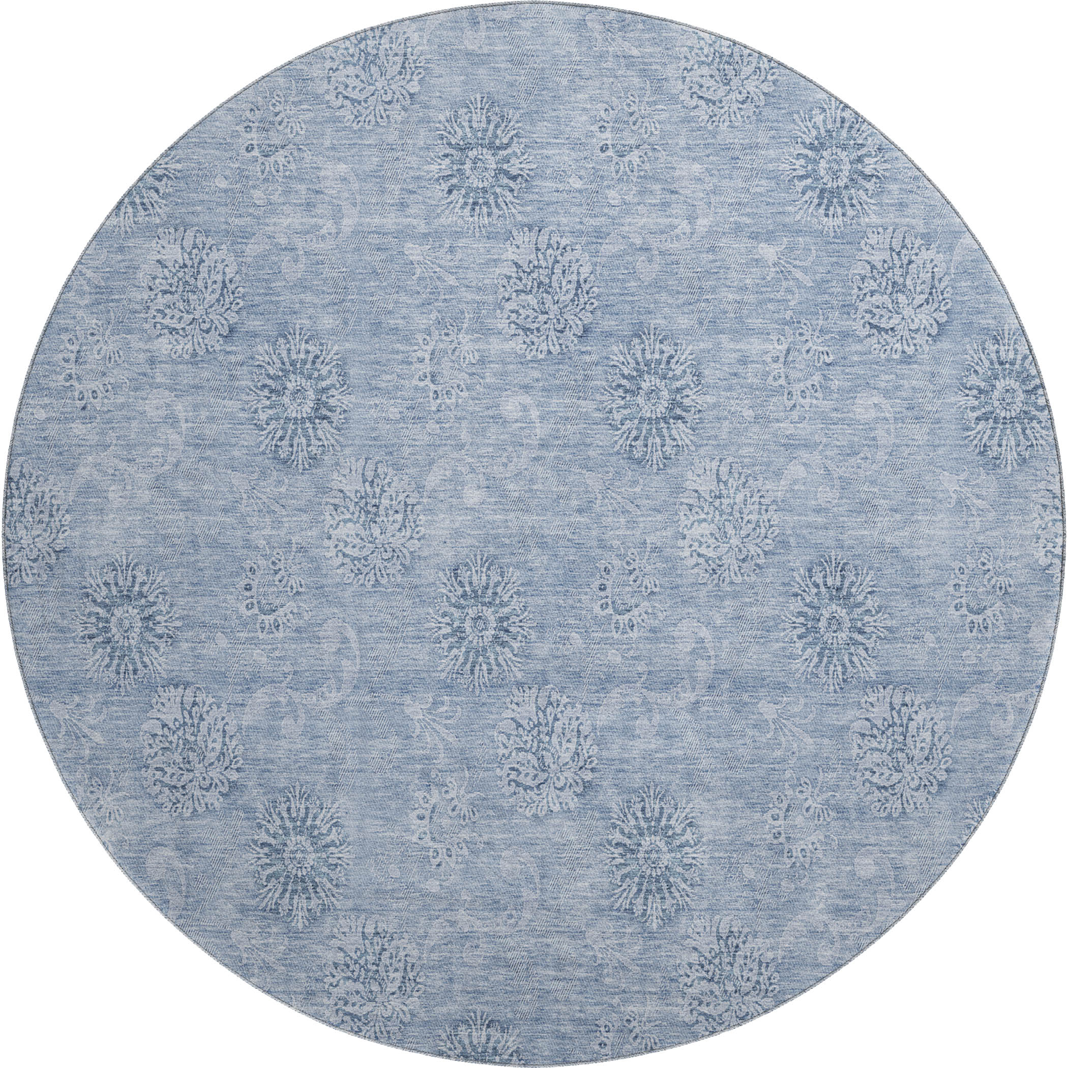 Kyoto Machine Washable Transitional Sky Blue Rug 8' x 8' #shape_Round