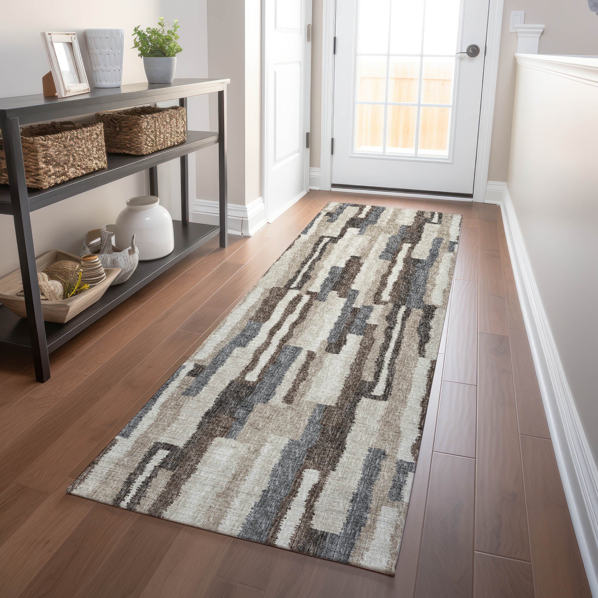 Rome Machine Washable Transitional Earth Brown Rug 2'3" x 7'6" #shape_Runner