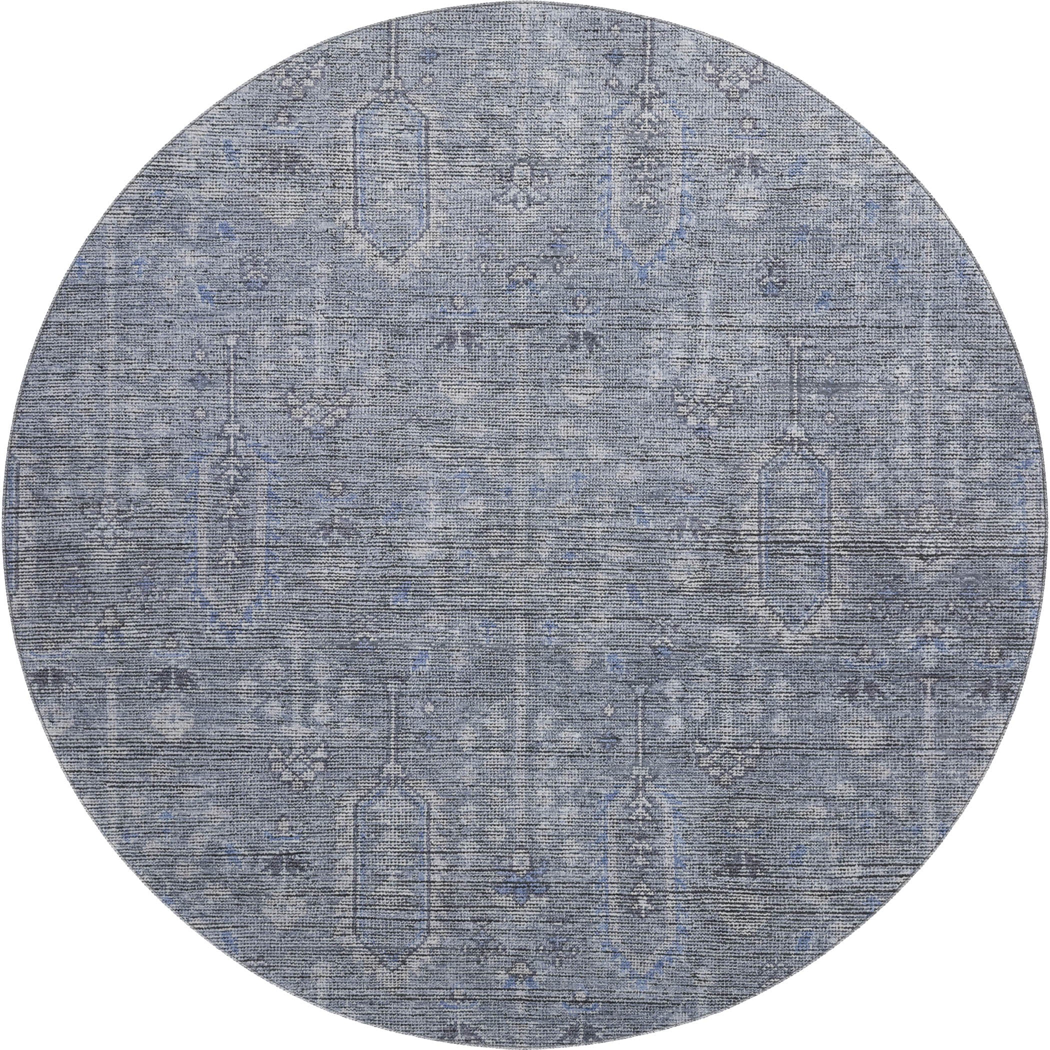 Lima Machine Washable Transitional Blue Rug 8' x 8' #shape_Round
