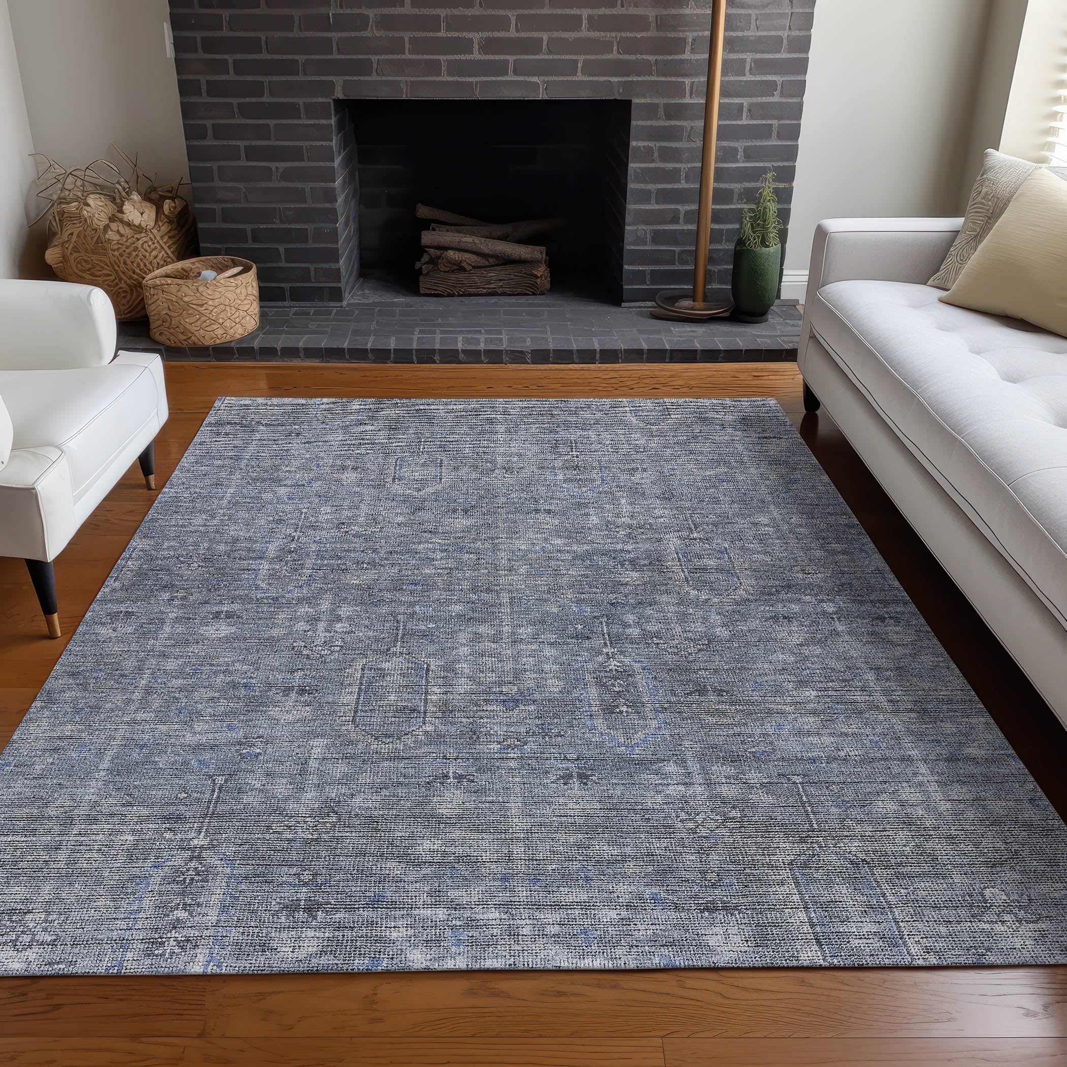 Lima Machine Washable Transitional Blue Rug 2'6" x 3'10" #shape_Rectangle