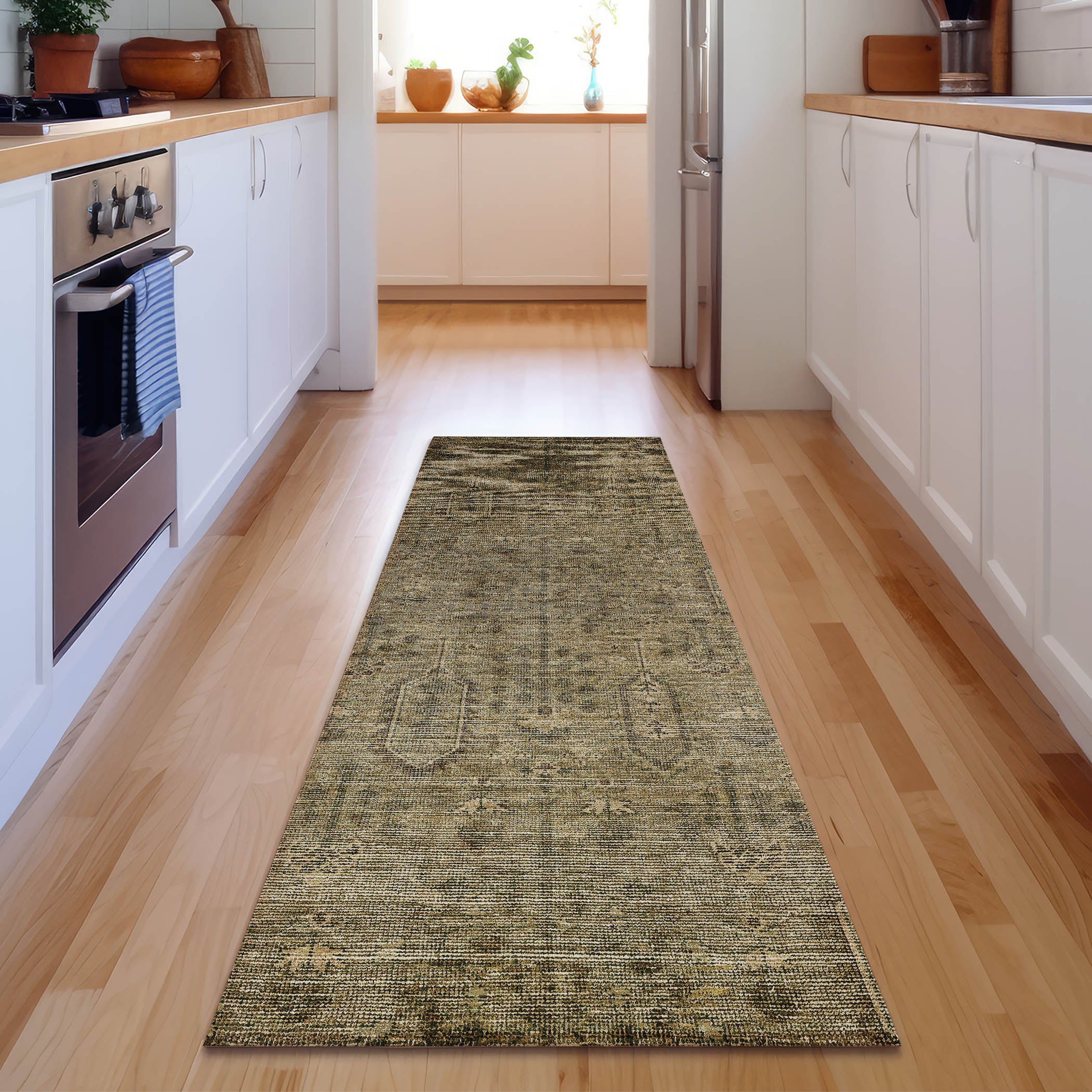 Lima Machine Washable Transitional Brown Rug 2'3" x 7'6" #shape_Runner