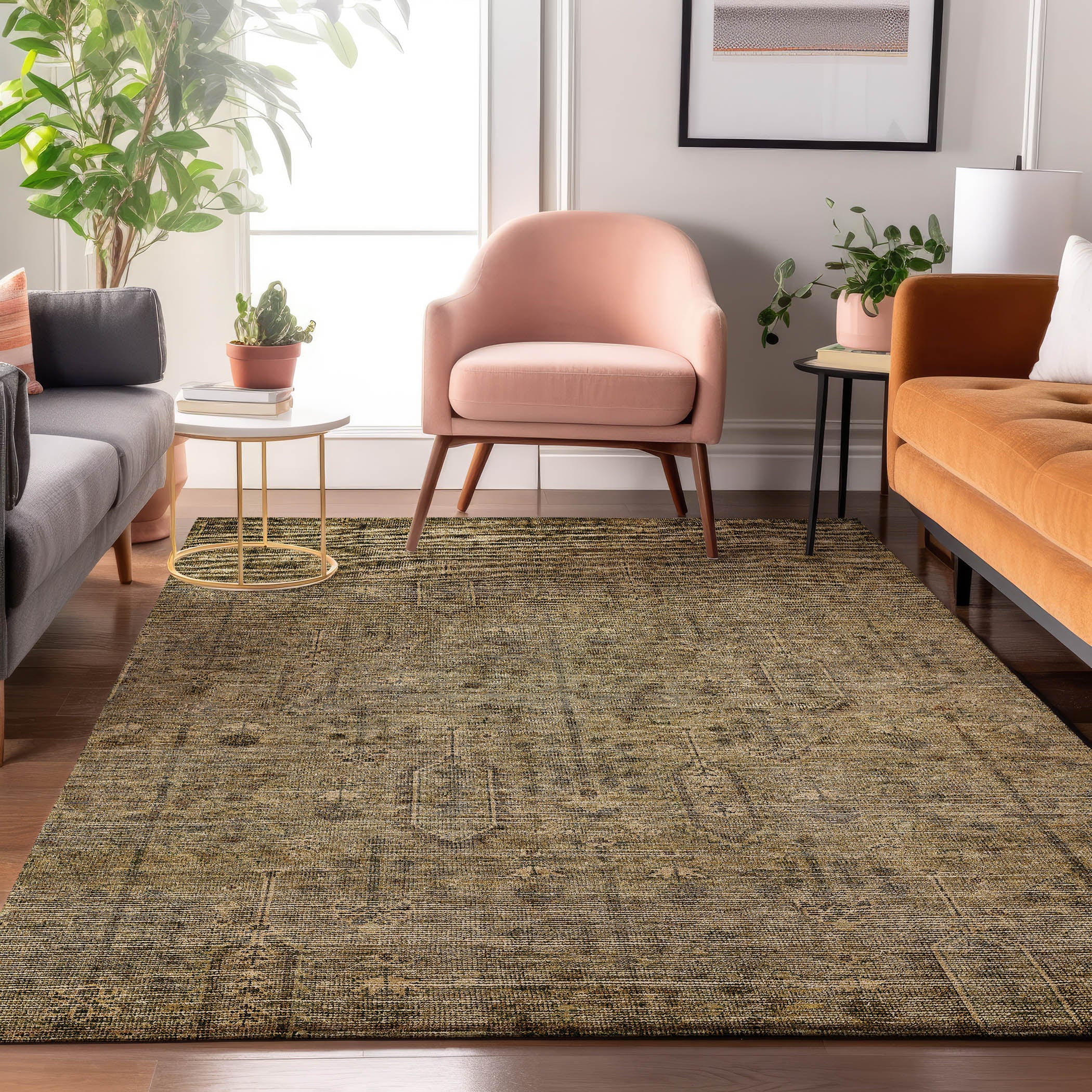 Lima Machine Washable Transitional Brown Rug 2'6" x 3'10" #shape_Rectangle