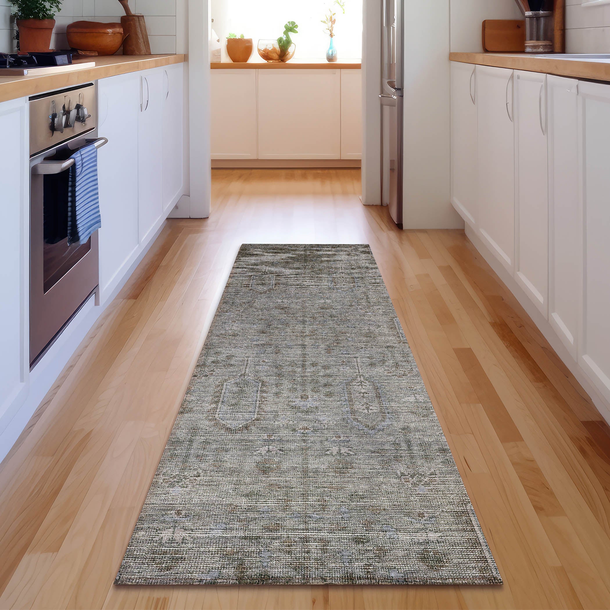 Lima Machine Washable Transitional Granite Gray Rug 2'3" x 7'6" #shape_Runner