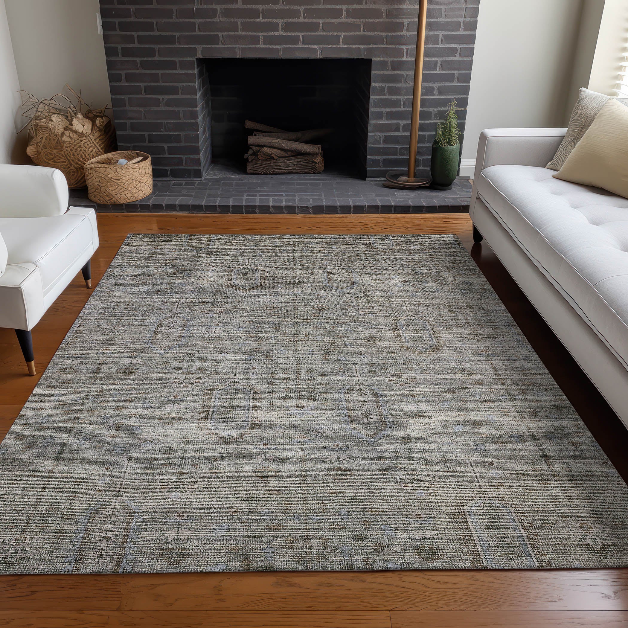 Lima Machine Washable Transitional Granite Gray Rug 2'6" x 3'10" #shape_Rectangle