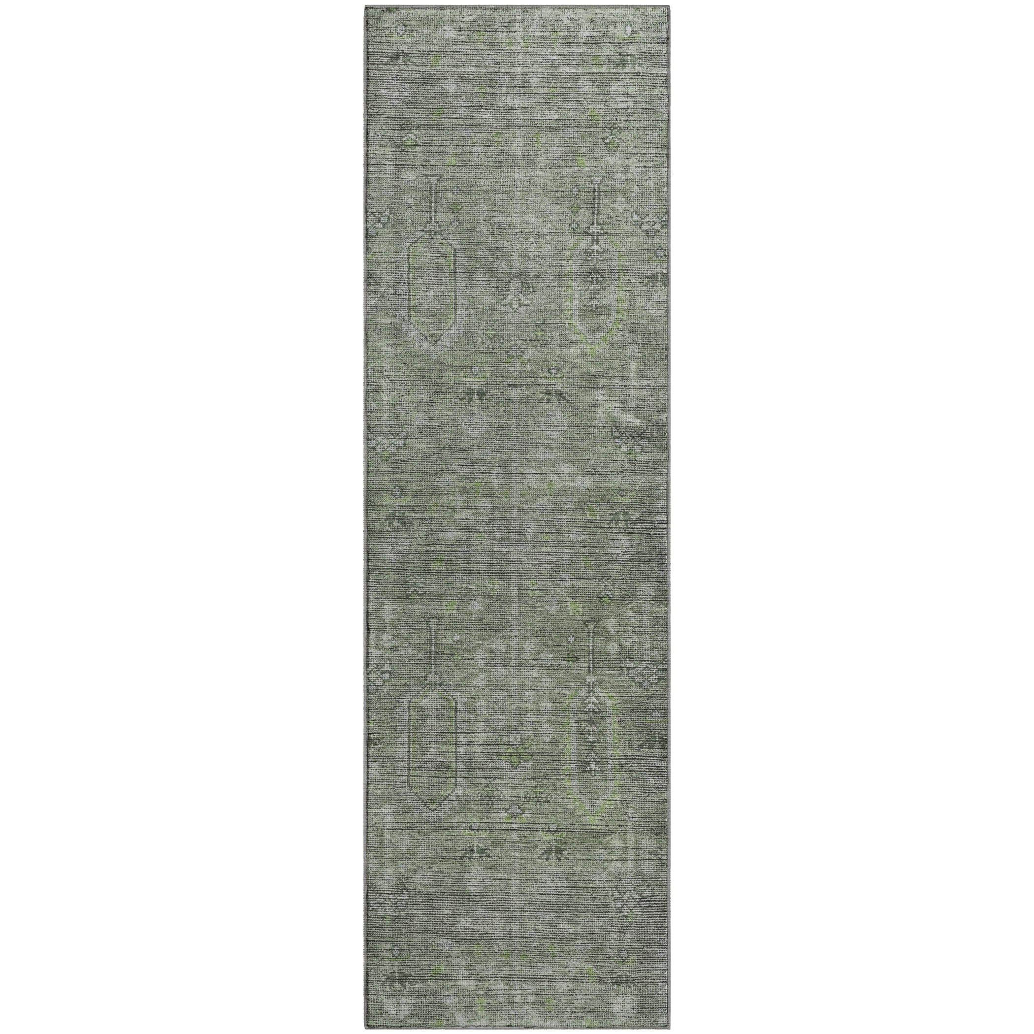 Lima Machine Washable Transitional Green Rug 2'3" x 7'6" #shape_Runner