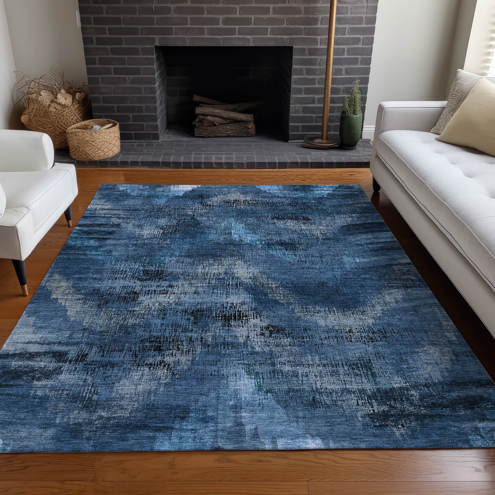 Istanbul Machine Washable Transitional Blue Rug 2'6" x 3'10" #shape_Rectangle