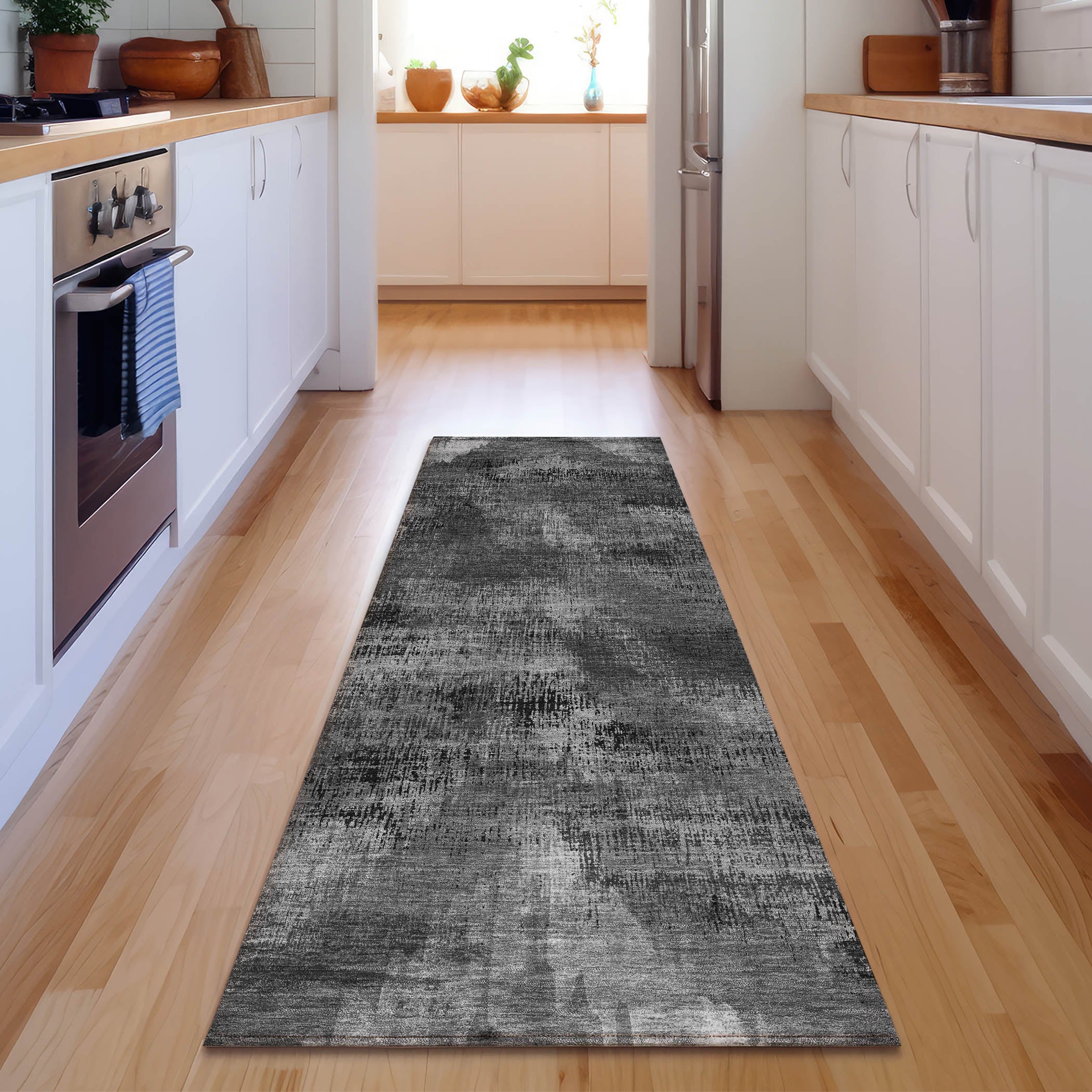 Istanbul Machine Washable Transitional Gray Rug 2'3" x 7'6" #shape_Runner