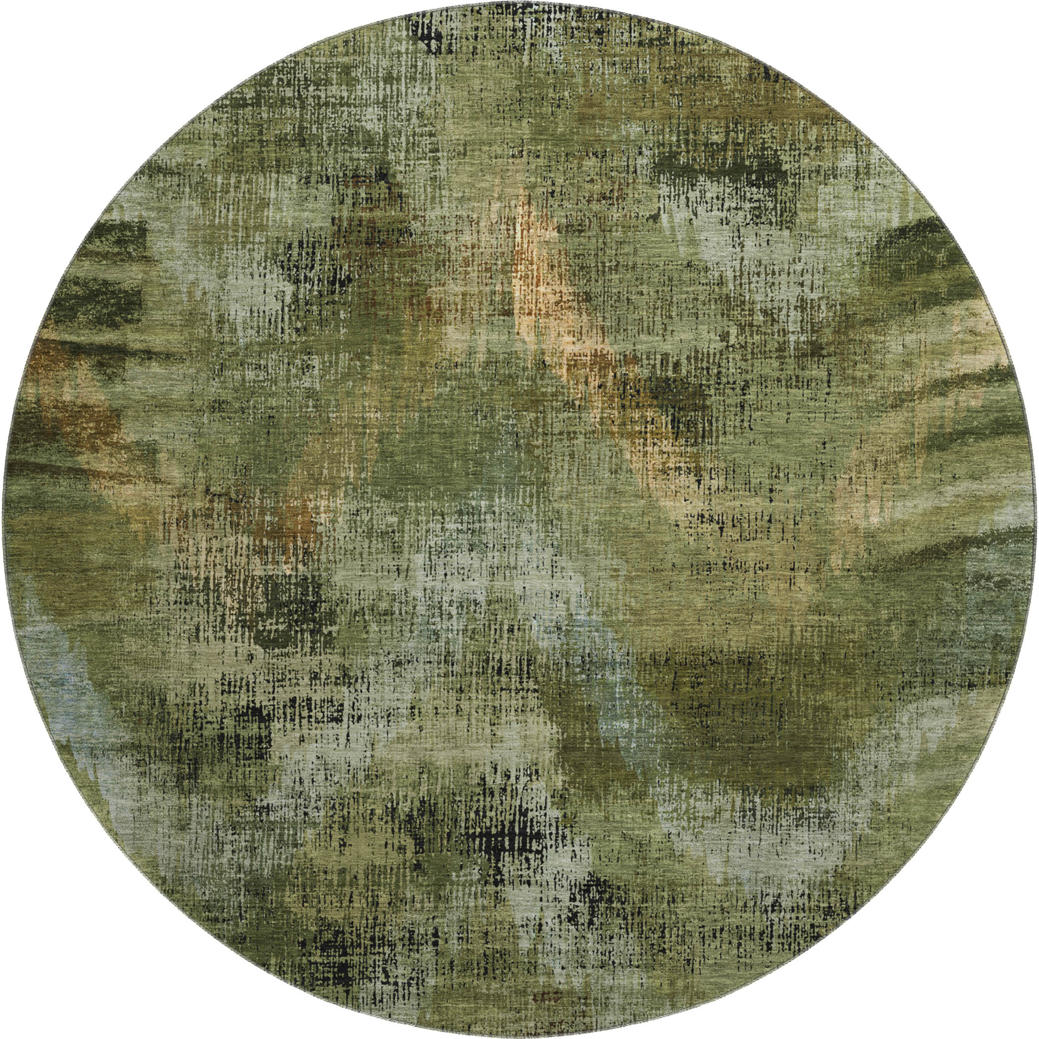 Istanbul Machine Washable Transitional Olive Green Rug 8' x 8' #shape_Round