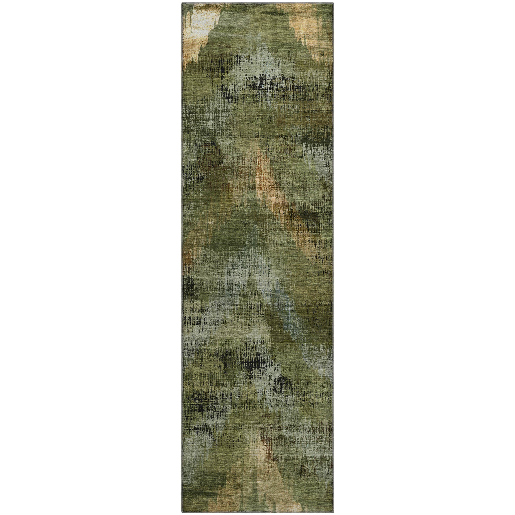Istanbul Machine Washable Transitional Olive Green Rug 2'3" x 7'6" #shape_Runner
