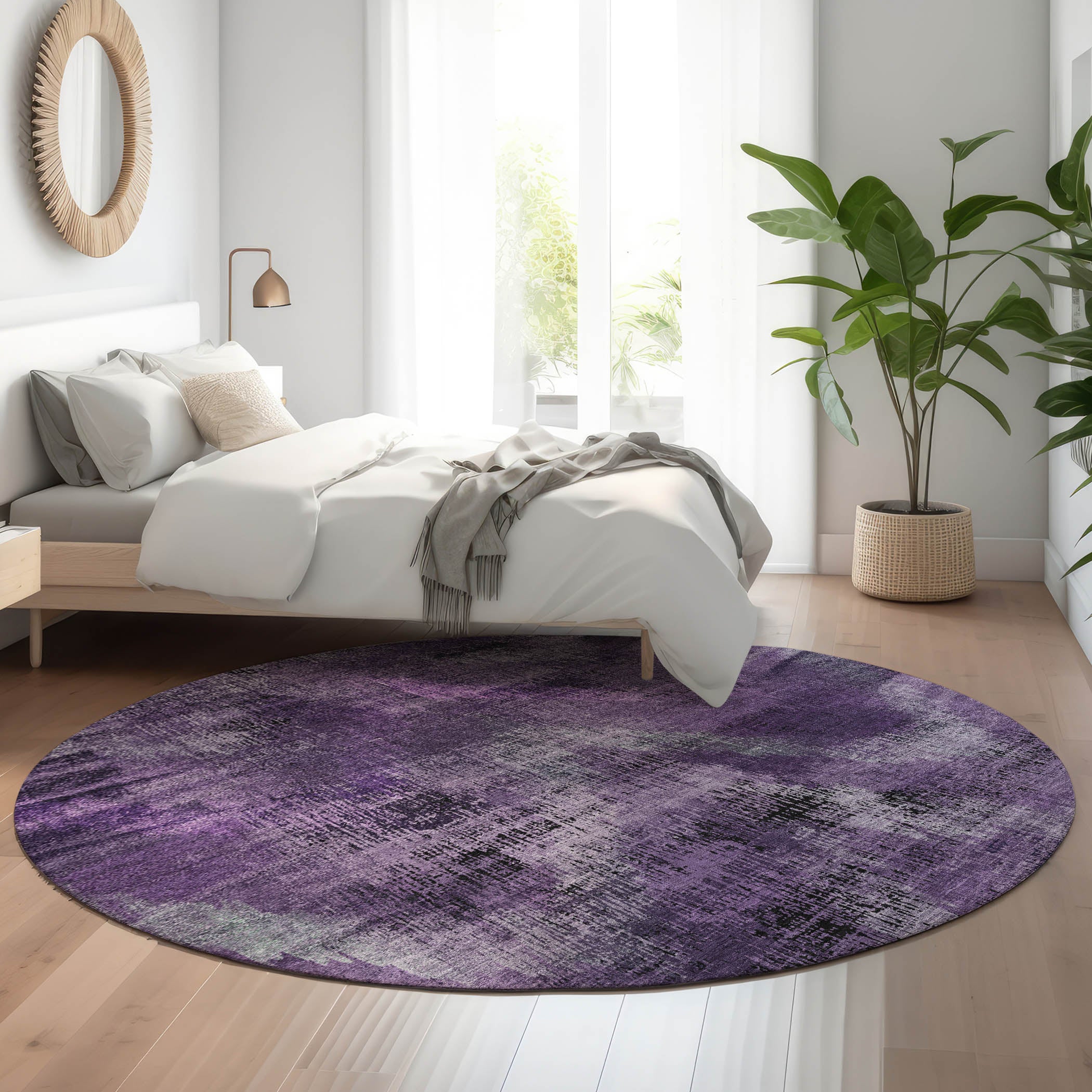 Istanbul Machine Washable Transitional Purple Rug 8' x 8' #shape_Round