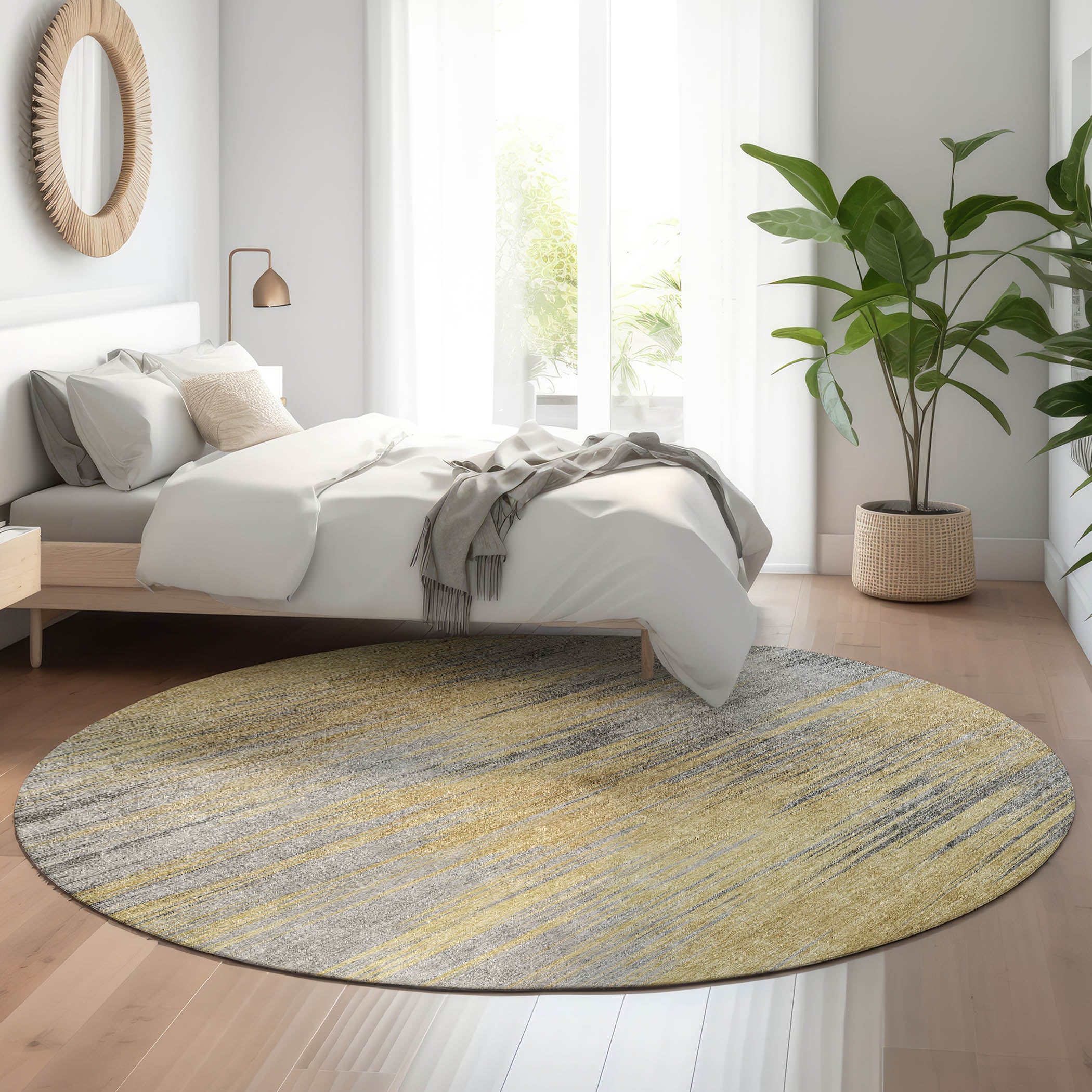 Bogota Machine Washable Transitional Gold Rug 8' x 8' #shape_Round