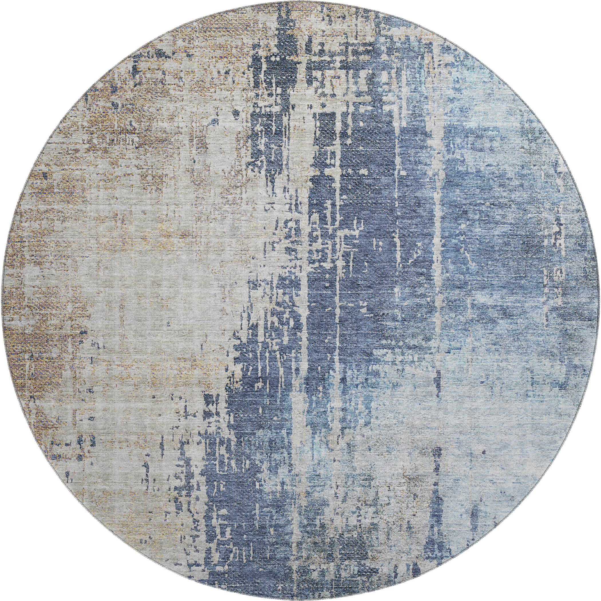 Florence Machine Washable Transitional Navy Blue Rug 8' x 8' #shape_Round