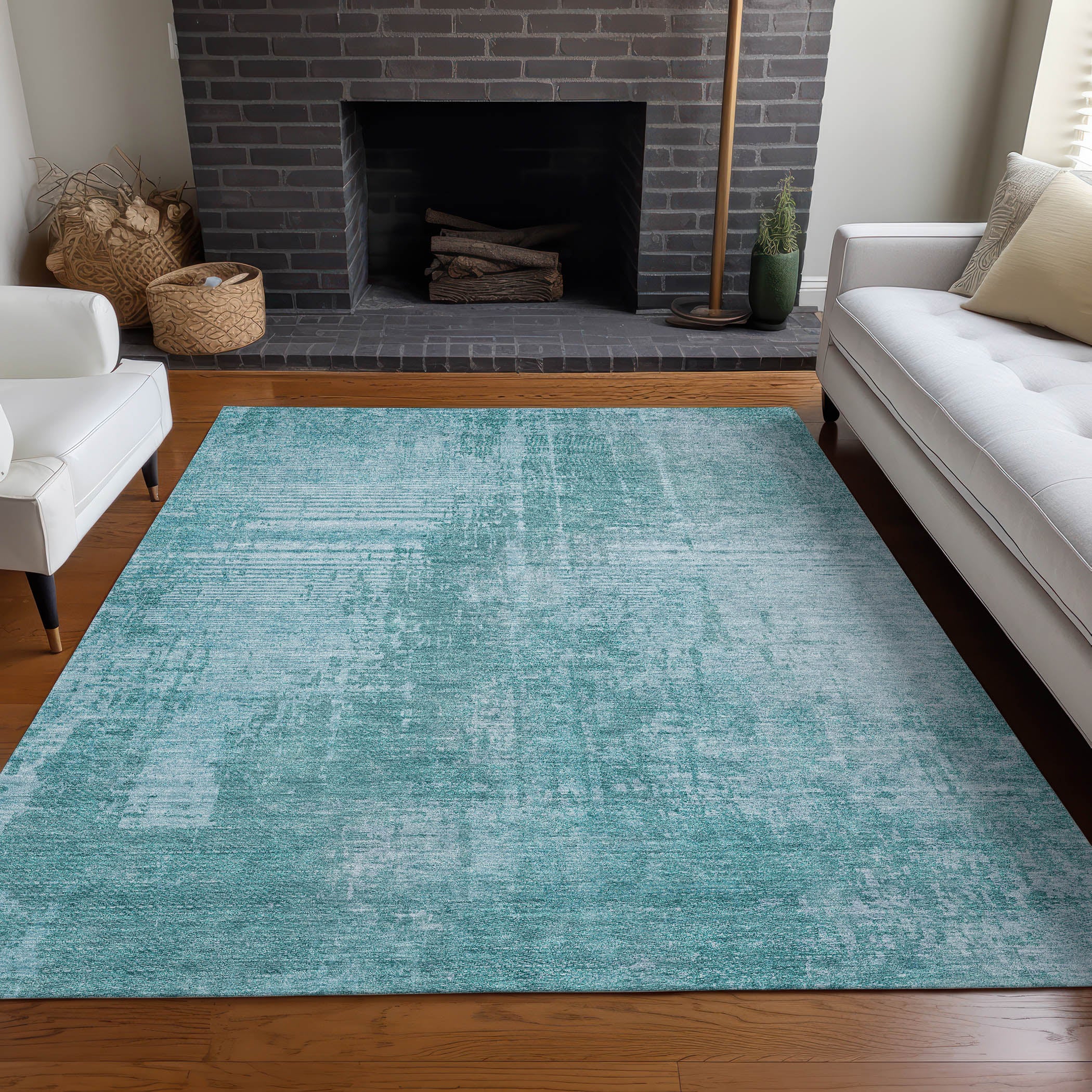 Siena Machine Washable Transitional Aqua Teal Rug 2'6" x 3'10" #shape_Rectangle