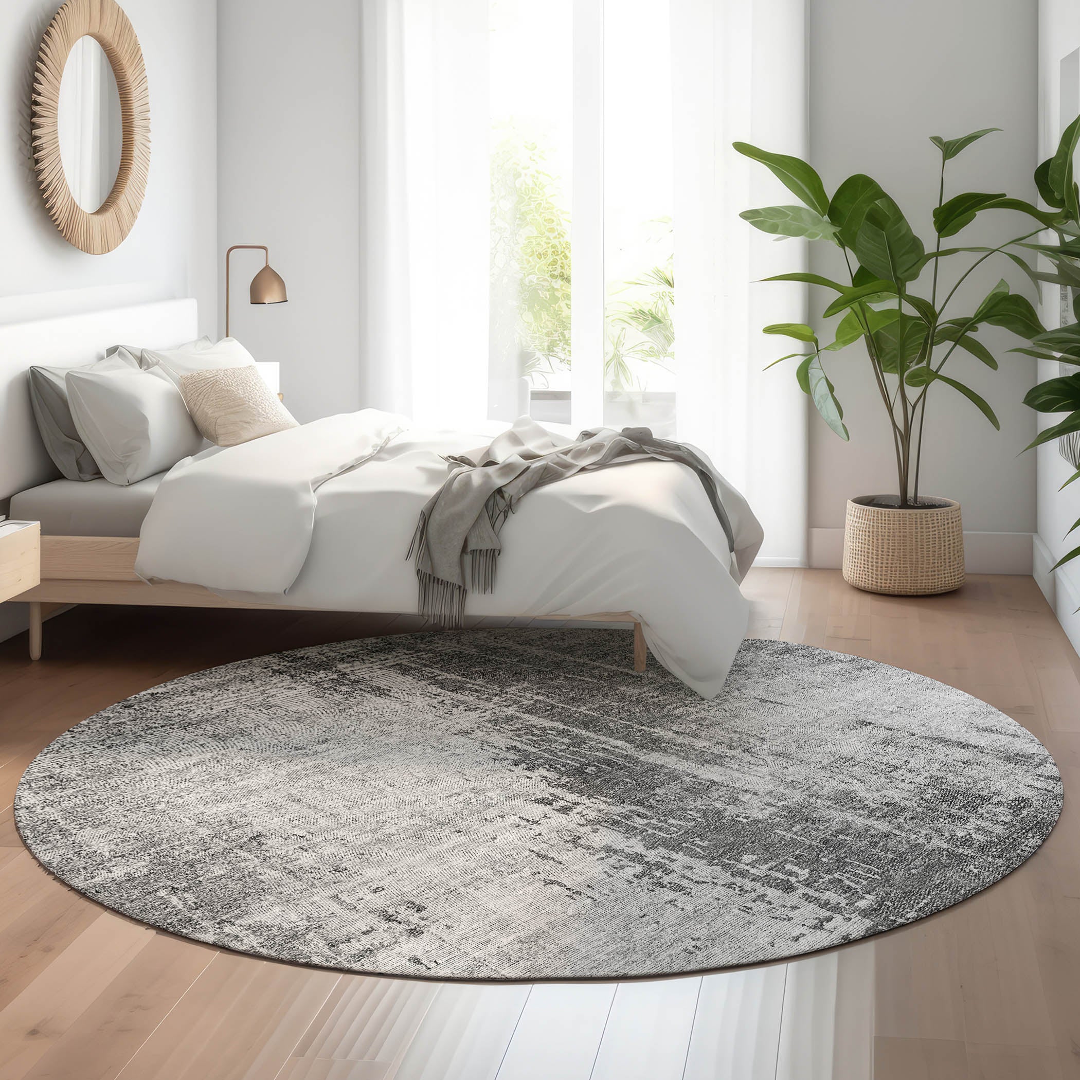 Siena Machine Washable Transitional Gray Rug 8' x 8' #shape_Round
