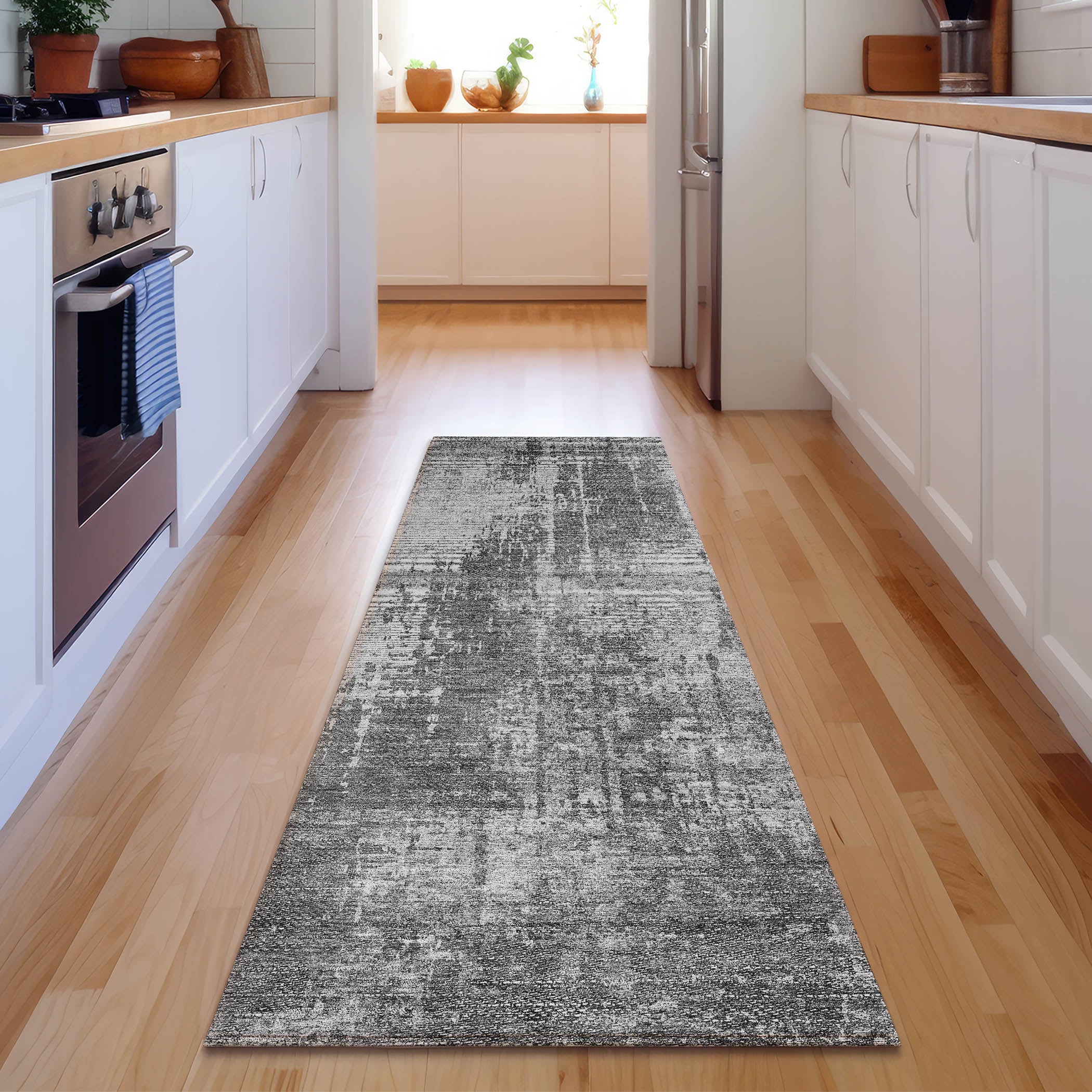 Siena Machine Washable Transitional Gray Rug 2'3" x 7'6" #shape_Runner