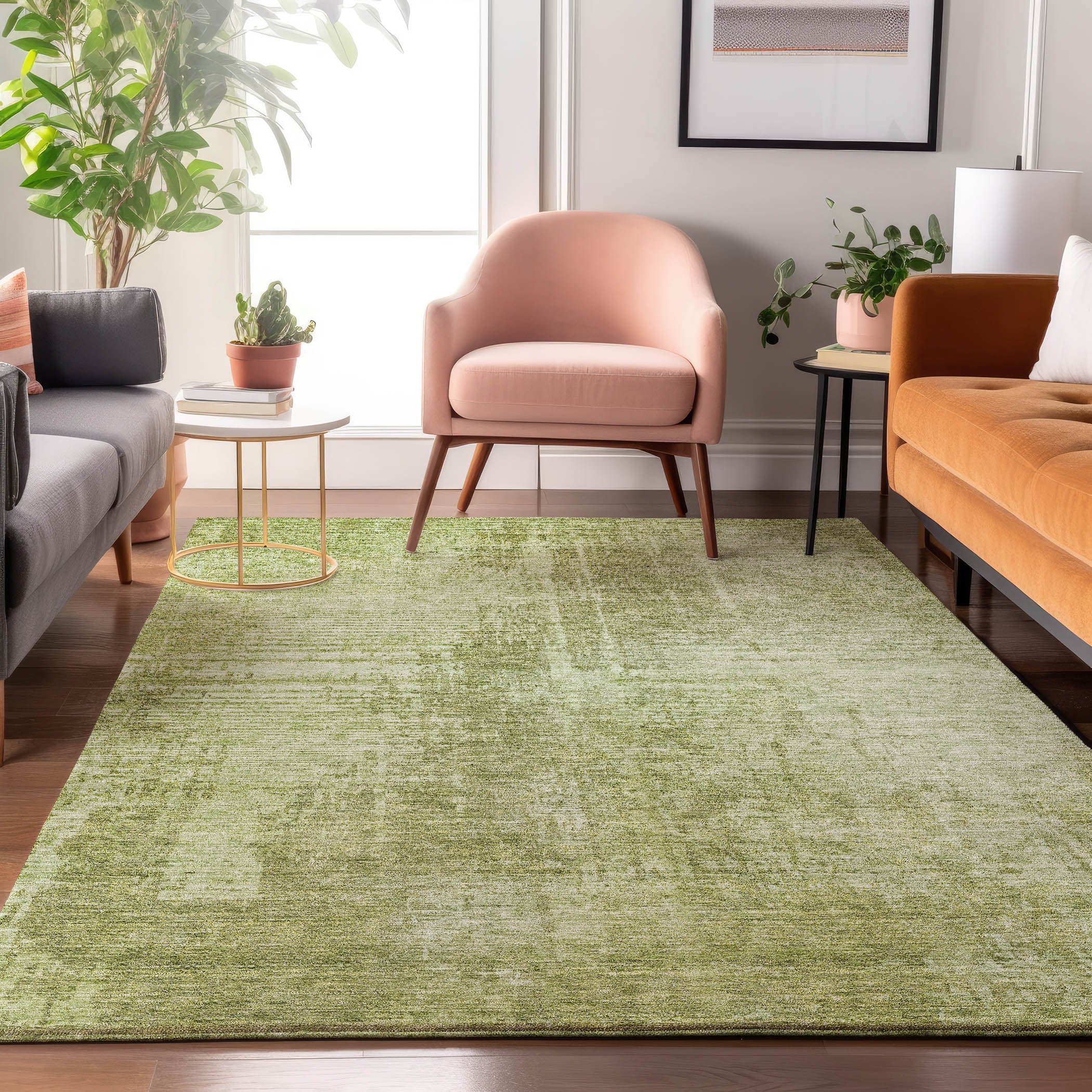 Siena Machine Washable Transitional Sage Green Rug 2'6" x 3'10" #shape_Rectangle