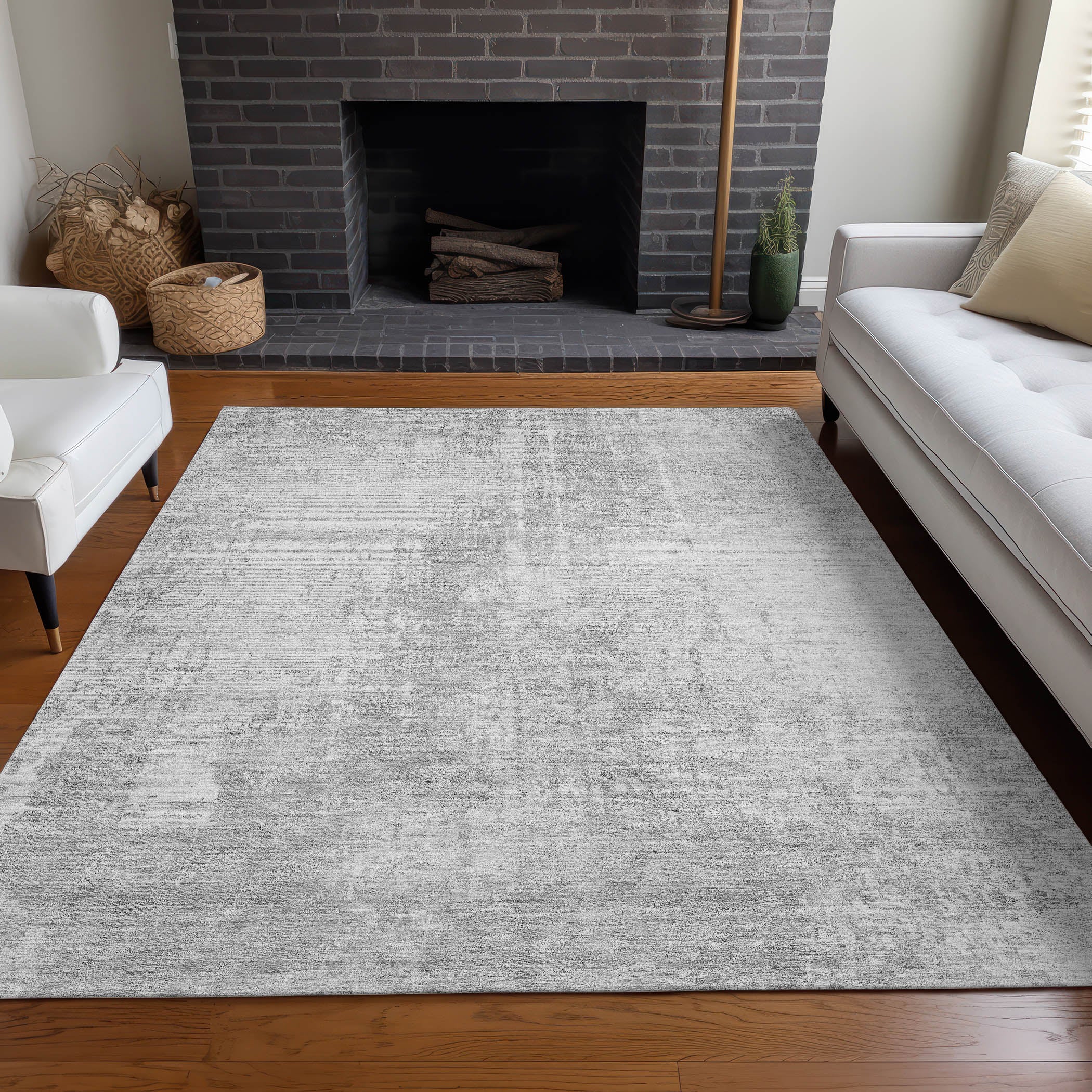 Siena Machine Washable Transitional Silver Gray Rug 2'6" x 3'10" #shape_Rectangle