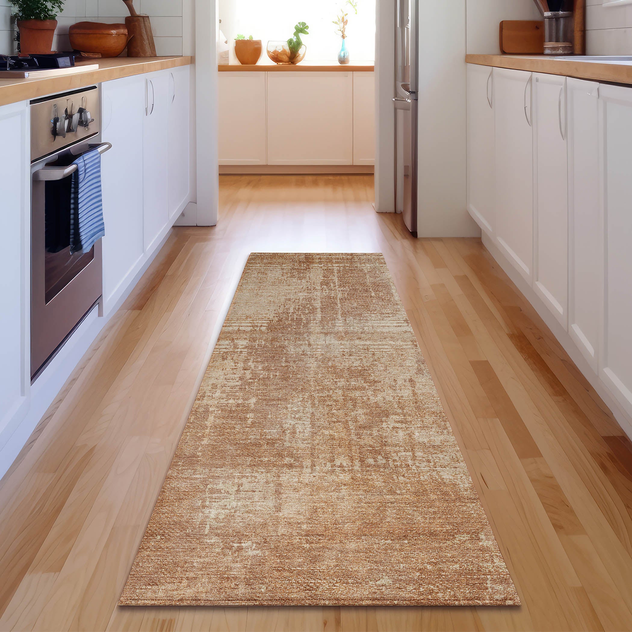 Siena Machine Washable Transitional Terracotta Orange Rug 2'3" x 7'6" #shape_Runner