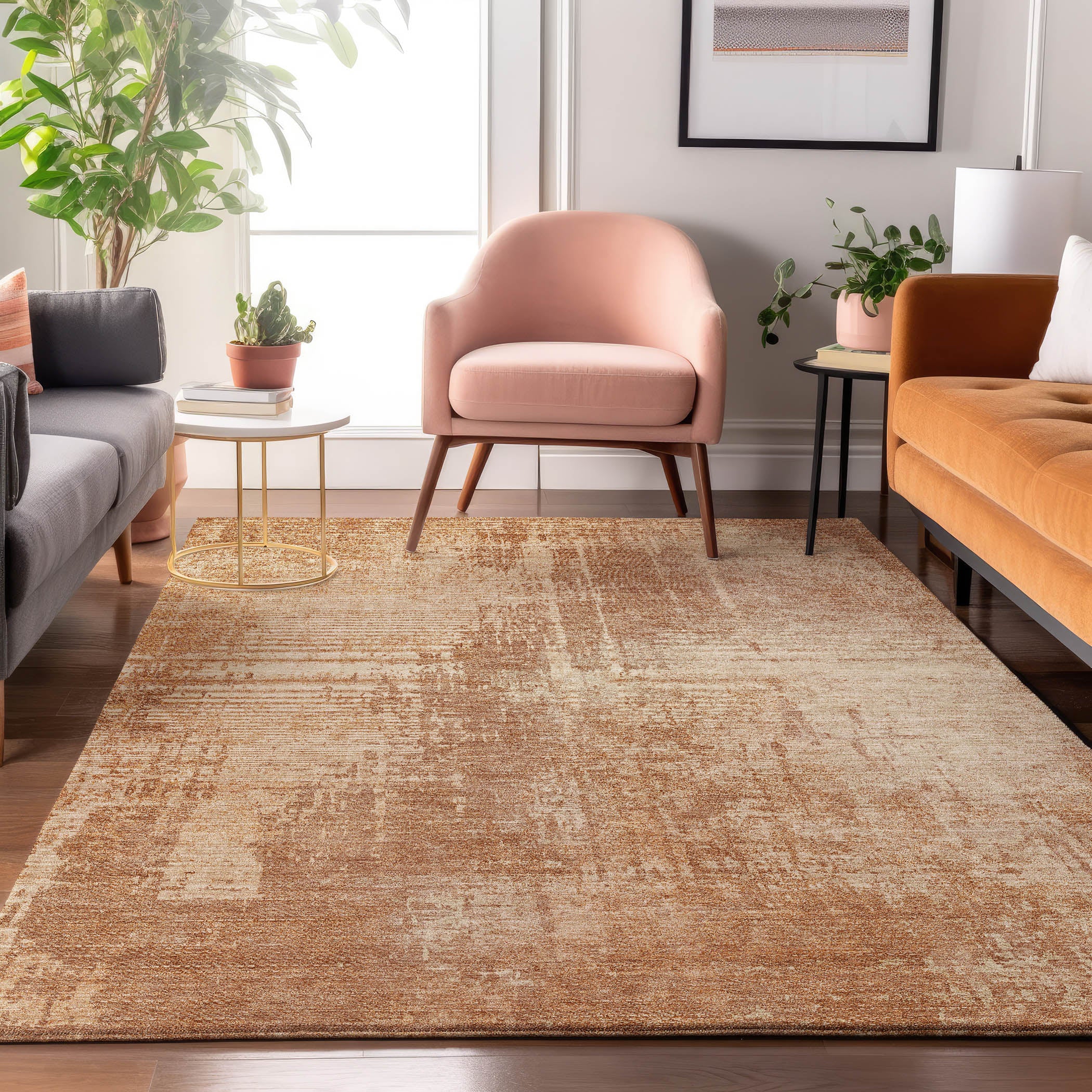 Siena Machine Washable Transitional Terracotta Orange Rug 2'6" x 3'10" #shape_Rectangle