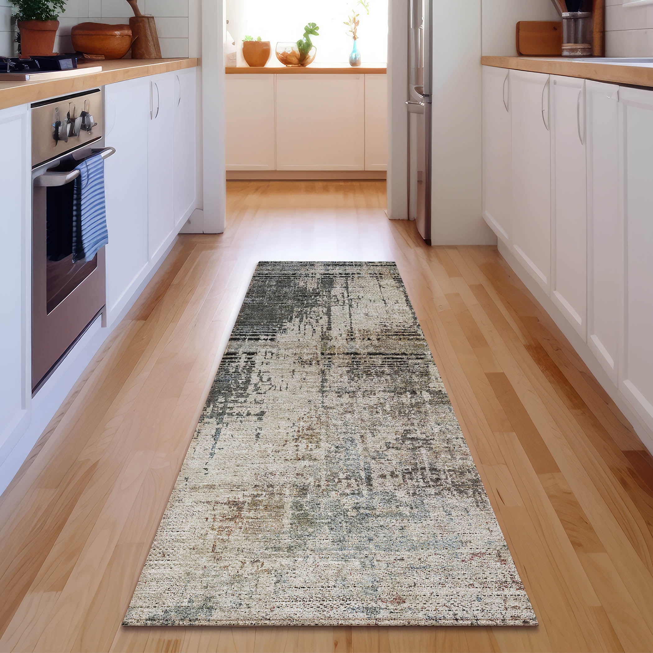 Marrakech Machine Washable Transitional Beige Brown Rug 2'3" x 7'6" #shape_Runner