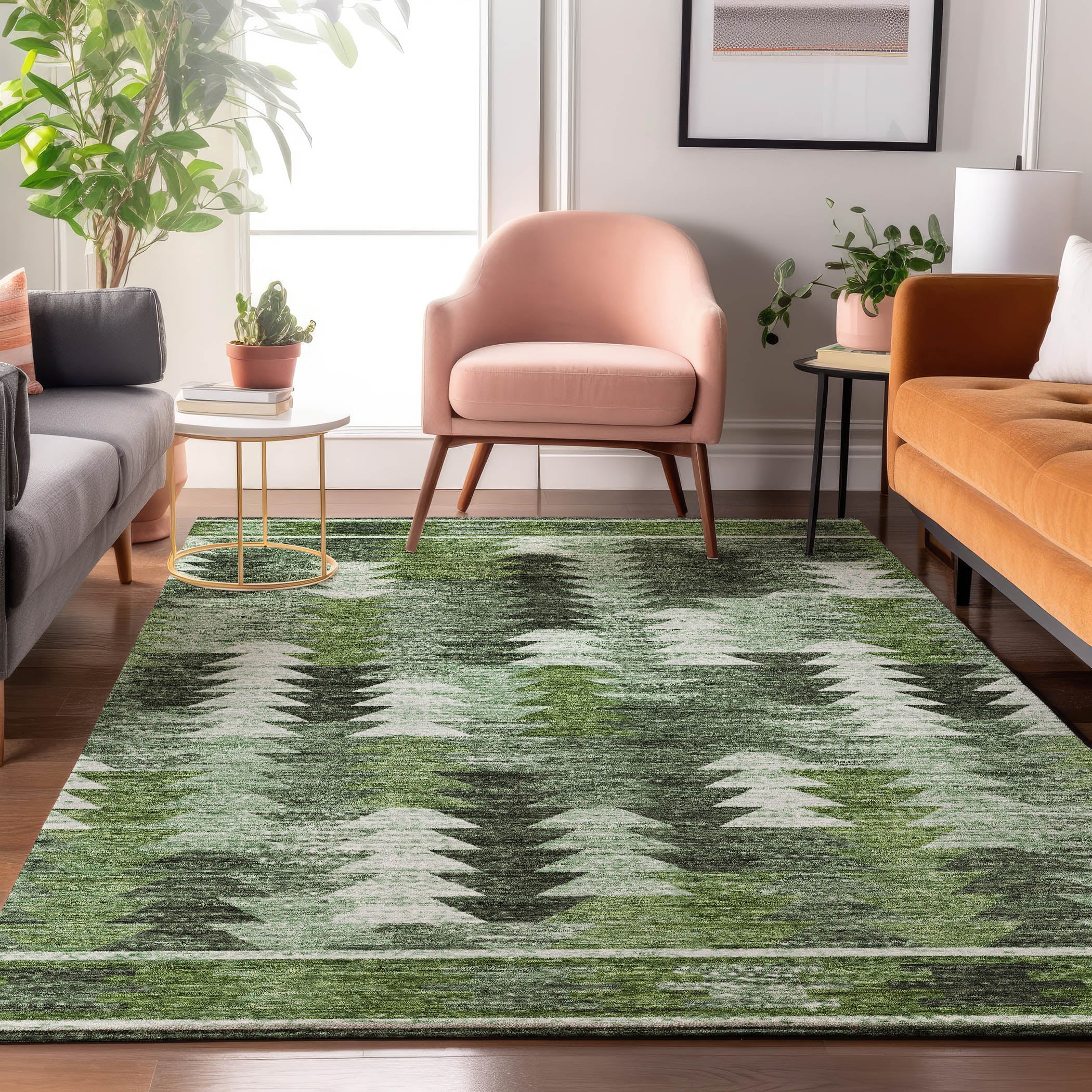 Chiang Mai Machine Washable Transitional Olive Green Rug 2'6" x 3'10" #shape_Rectangle