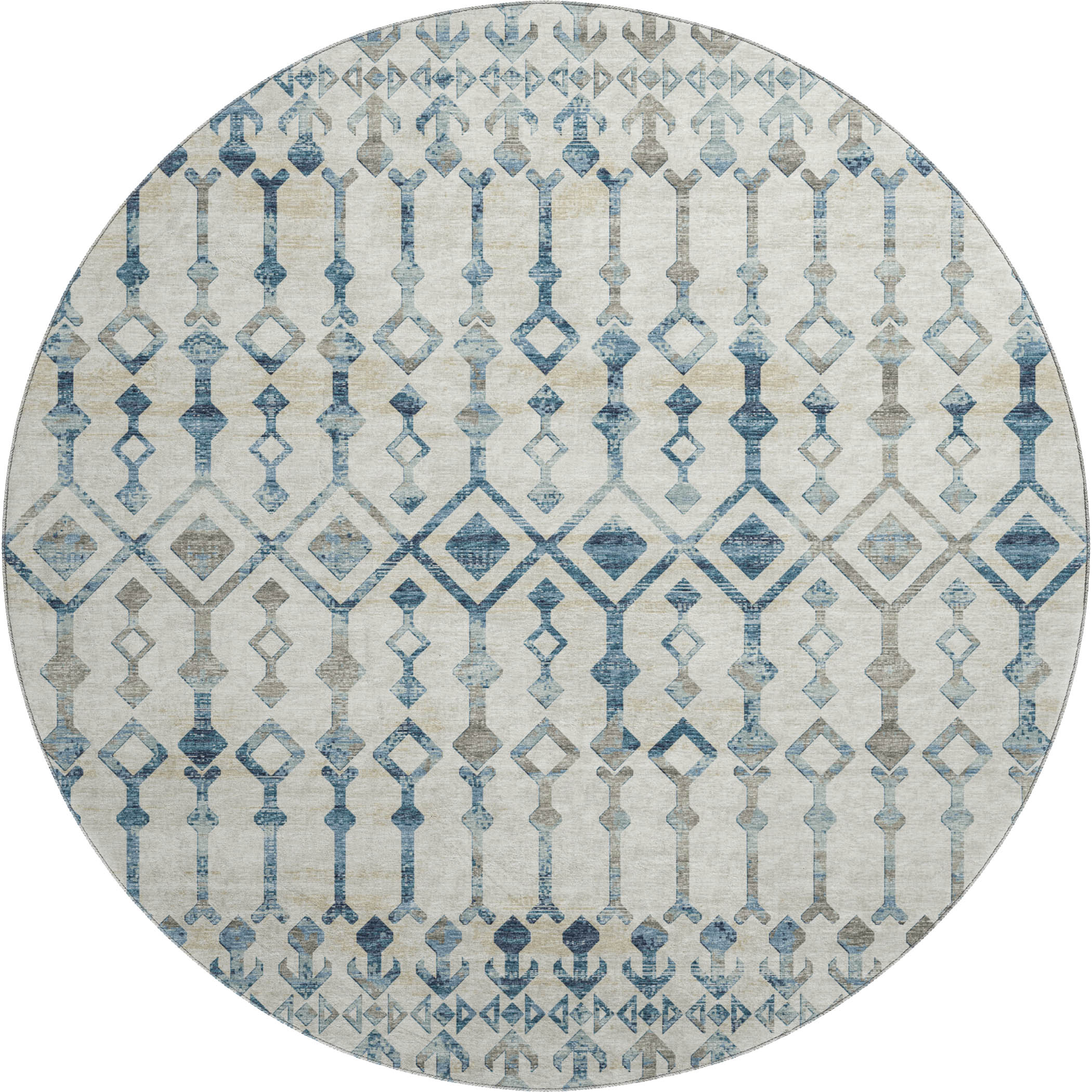 Baku Machine Washable Transitional Ivory Blue Rug 8' x 8' #shape_Round