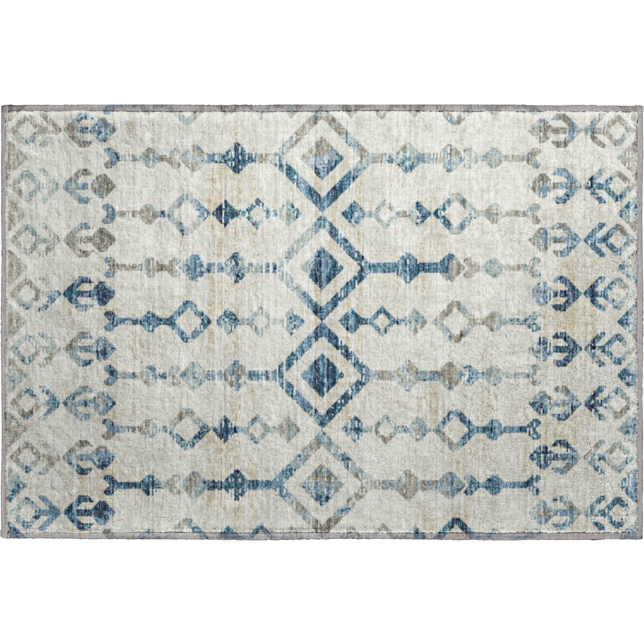 Baku Machine Washable Transitional Ivory Blue Rug 1'8" x 2'6" #shape_Rectangle