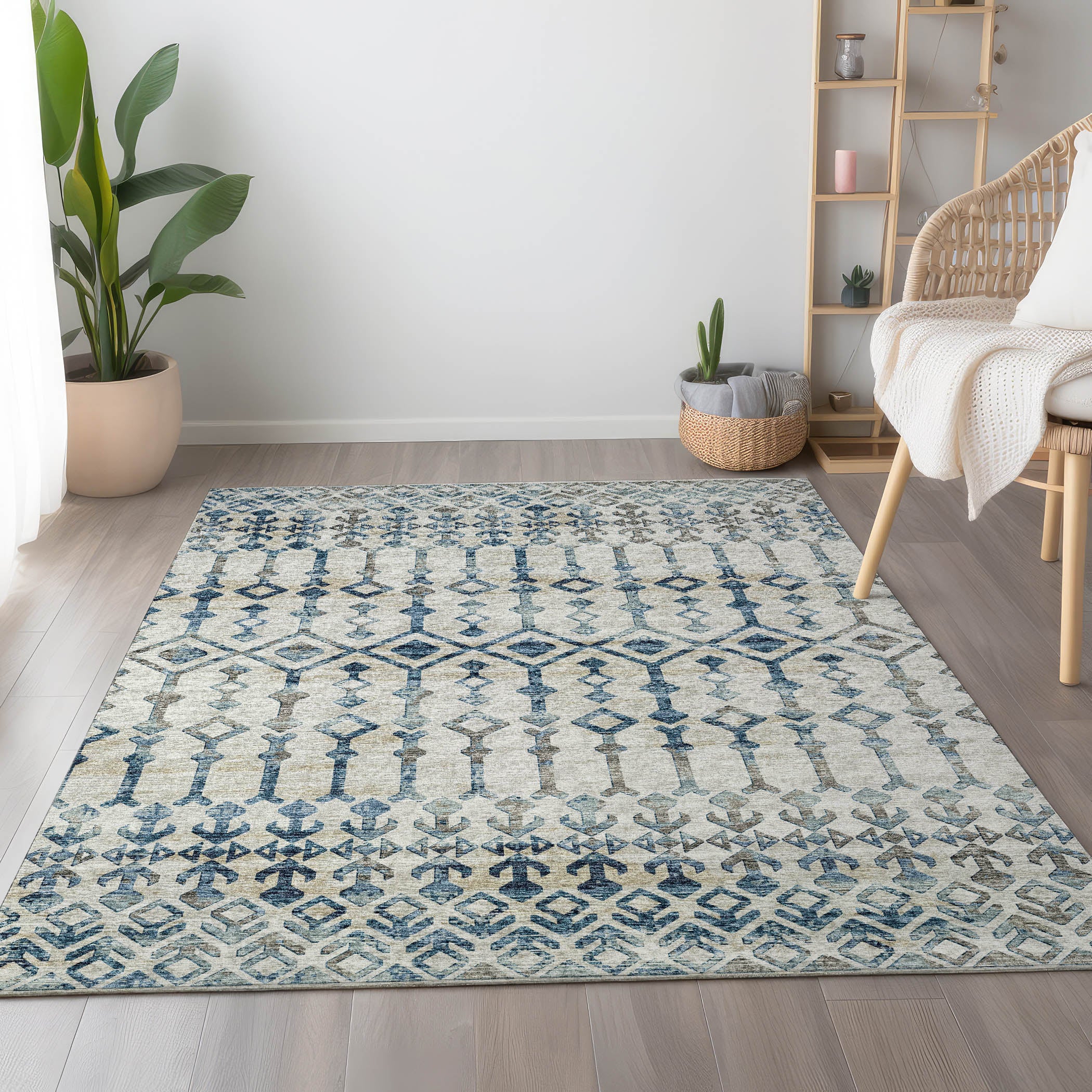 Baku Machine Washable Transitional Ivory Blue Rug 2'6" x 3'10" #shape_Rectangle