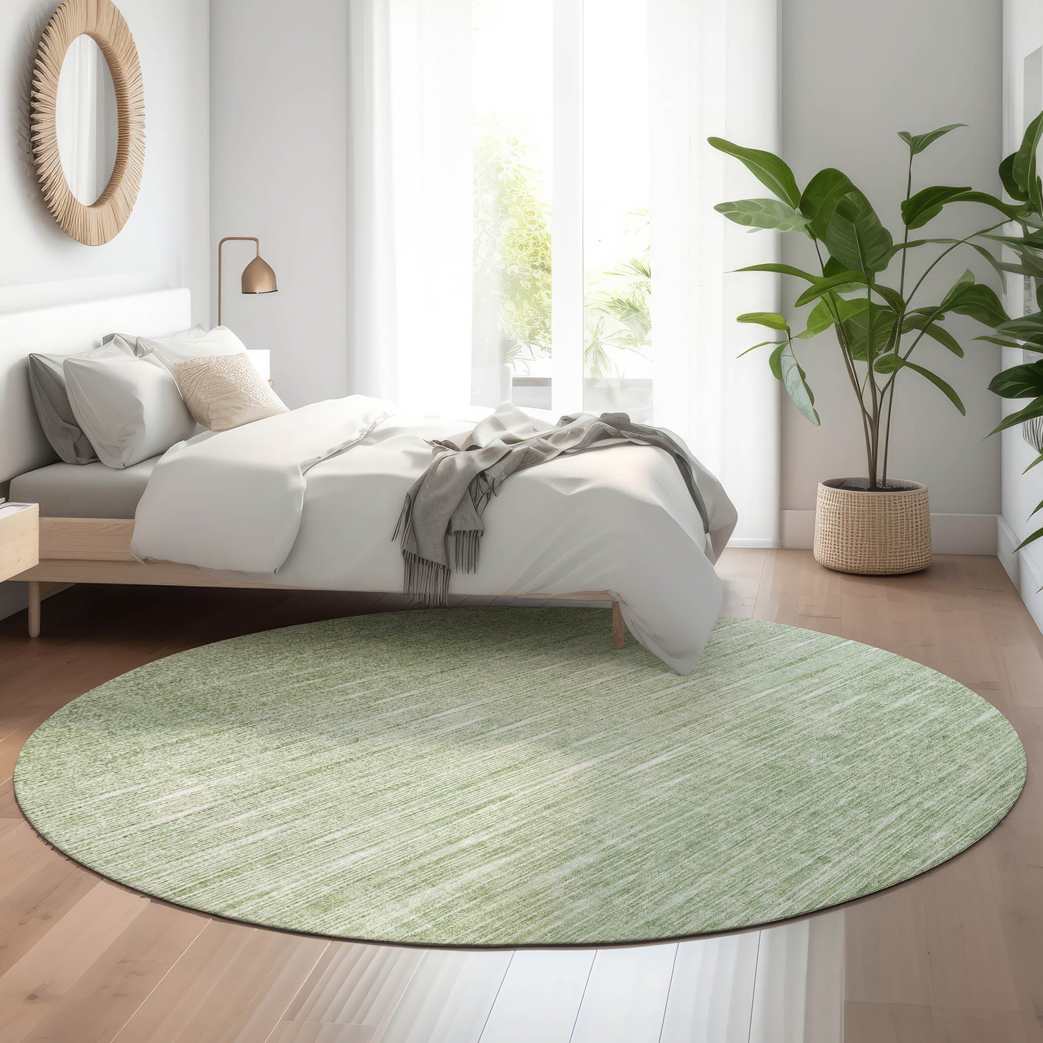 Budapest Machine Washable Transitional Aloe Green Rug 8' x 8' #shape_Round