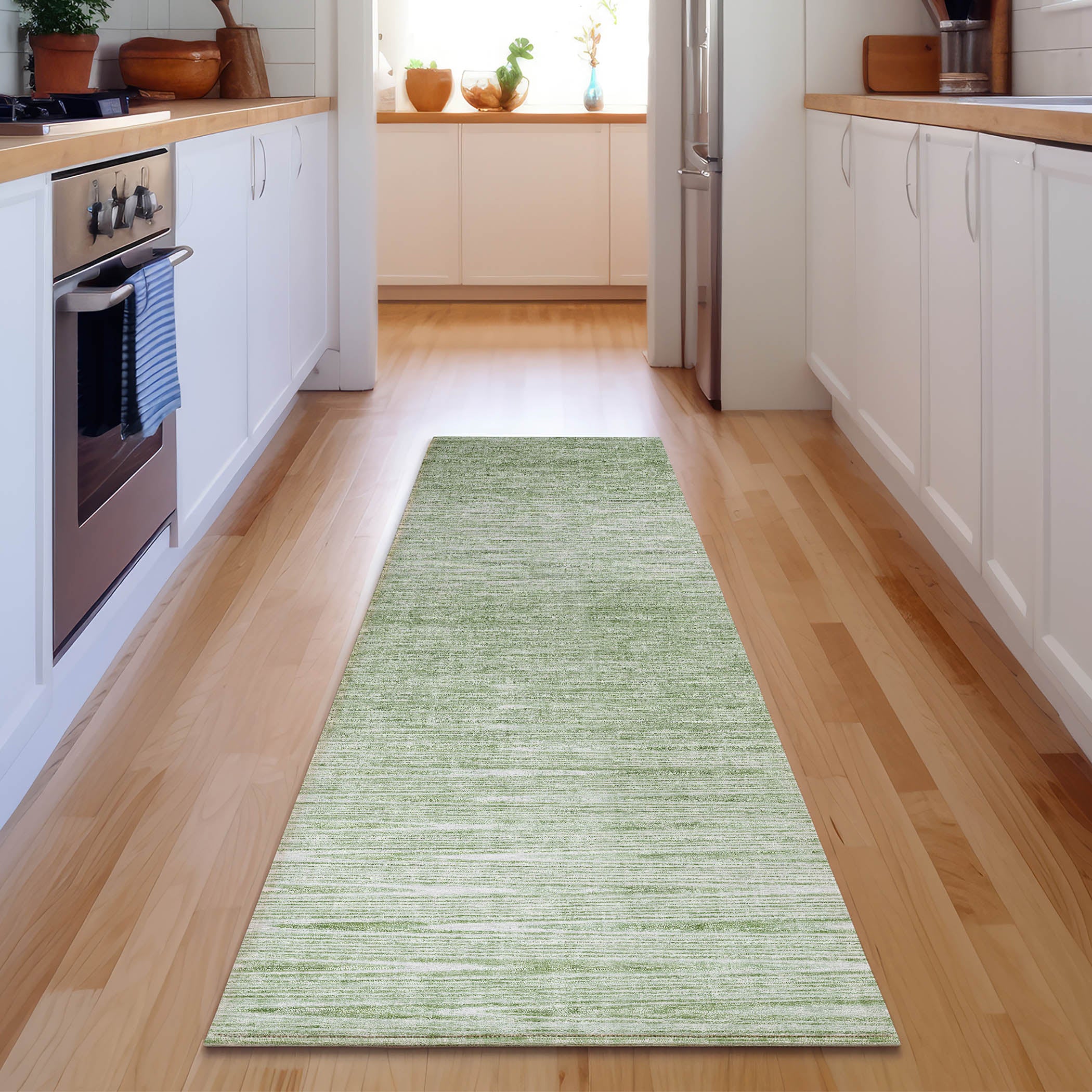 Budapest Machine Washable Transitional Aloe Green Rug 2'3" x 7'6" #shape_Runner