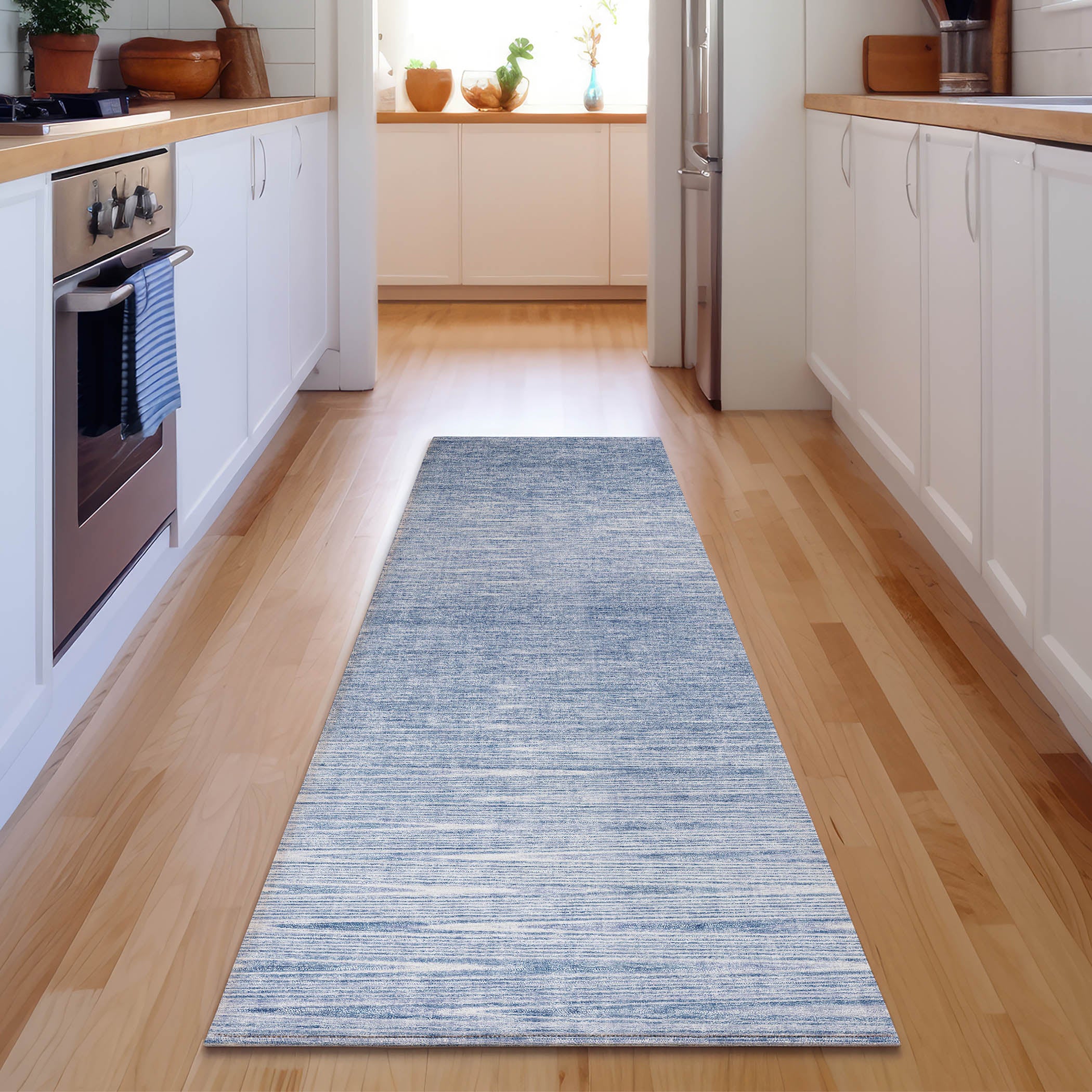 Budapest Machine Washable Transitional Denim Blue Rug 2'3" x 7'6" #shape_Runner