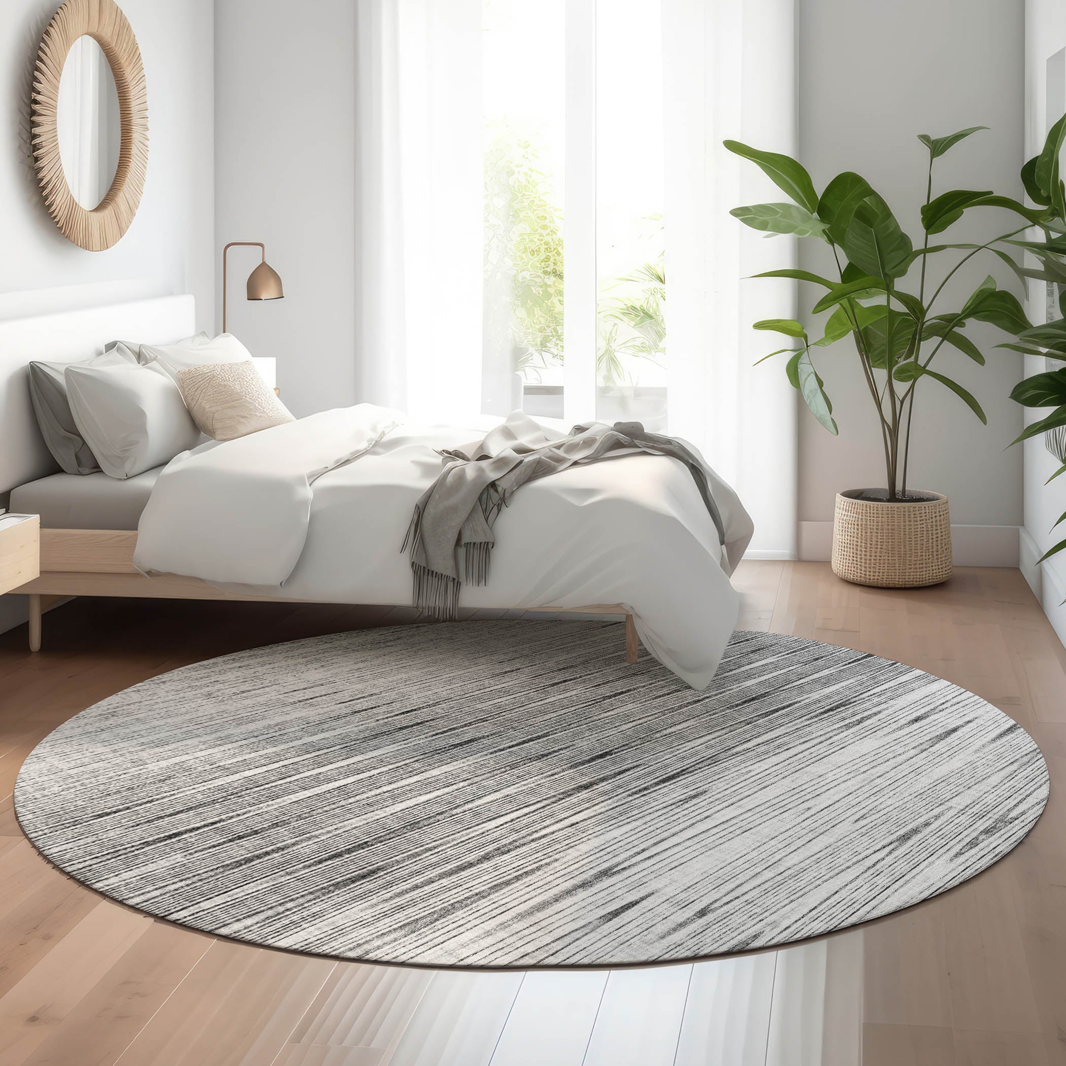 Budapest Machine Washable Transitional Gray Rug 8' x 8' #shape_Round