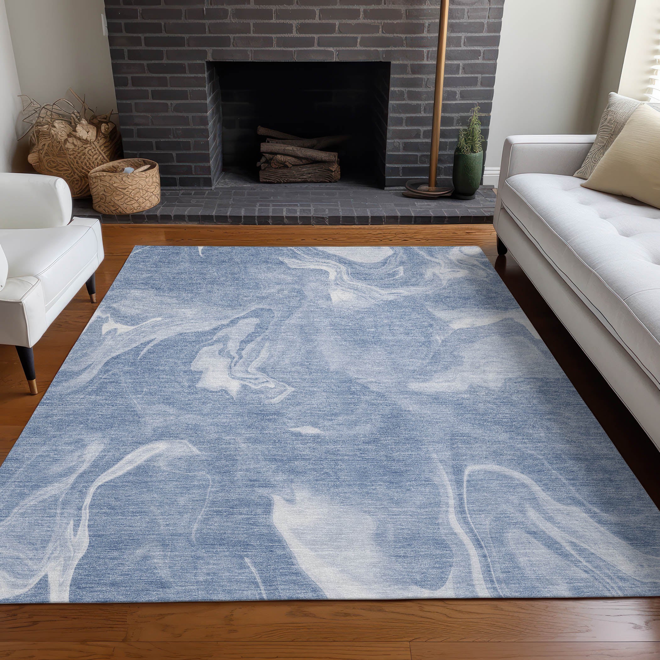 Kyoto Machine Washable Transitional Blue Rug 2'6" x 3'10" #shape_Rectangle