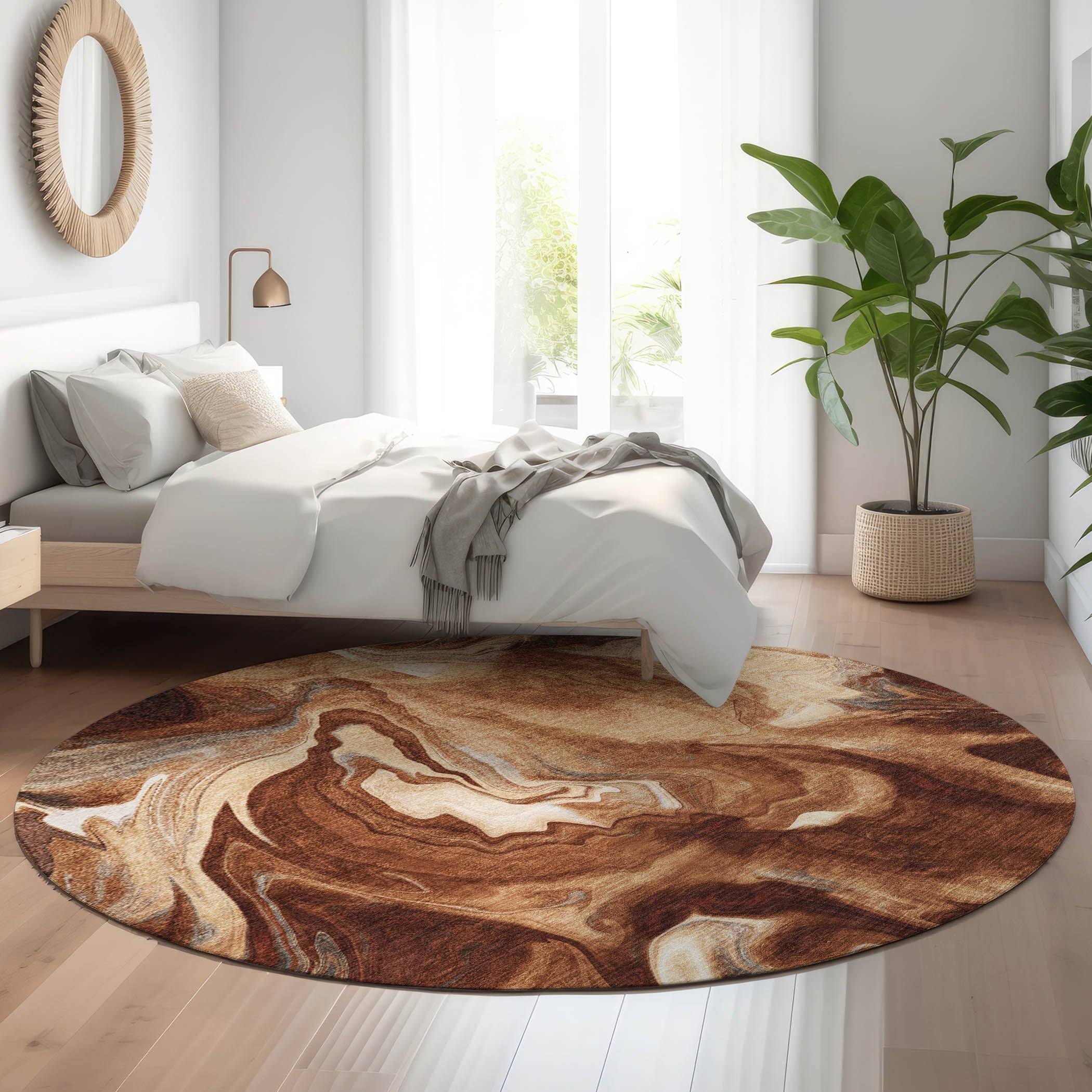 Kyoto Machine Washable Transitional Paprika Orange Rug 8' x 8' #shape_Round