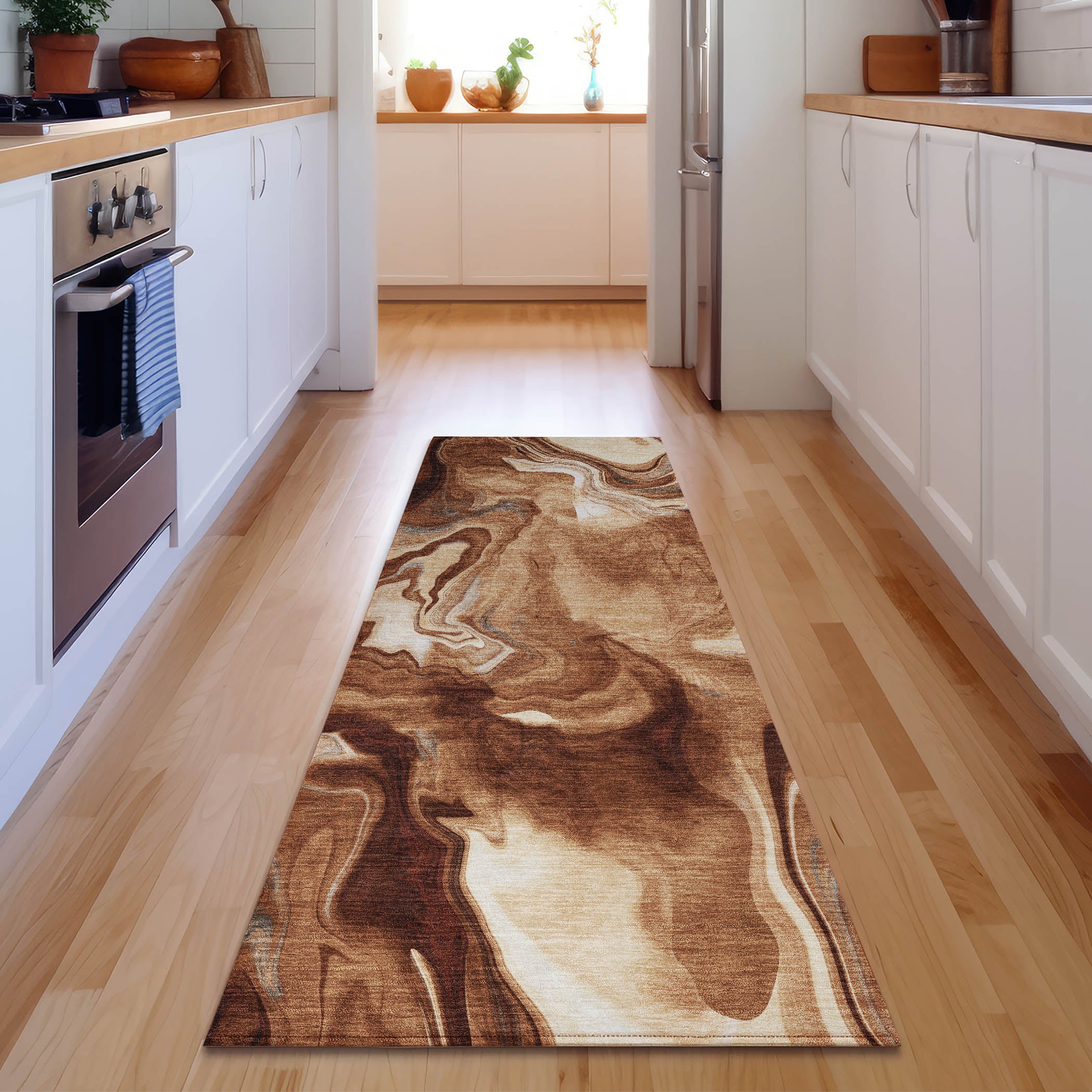Kyoto Machine Washable Transitional Paprika Orange Rug 2'3" x 7'6" #shape_Runner