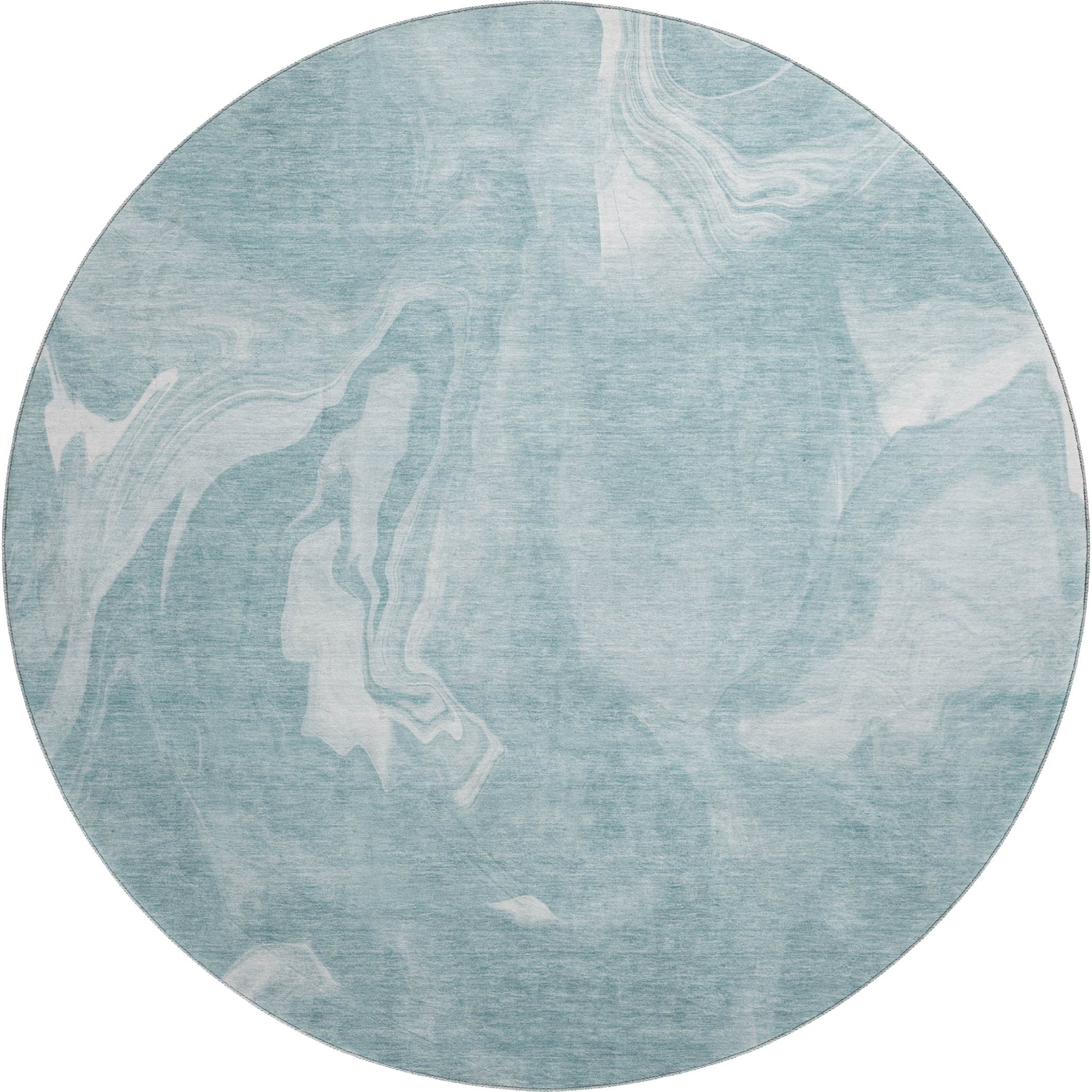 Kyoto Machine Washable Transitional Teal Rug 8' x 8' #shape_Round