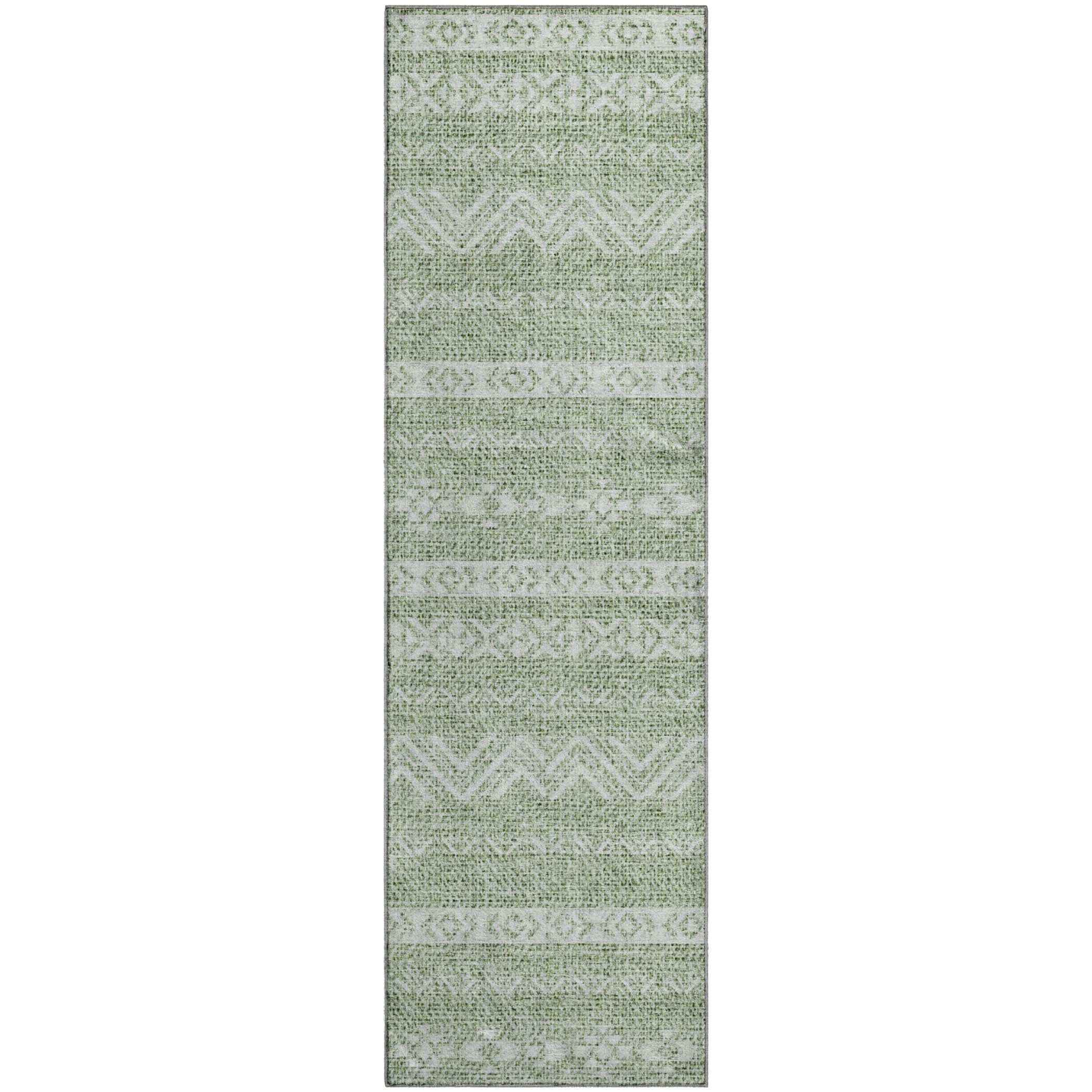 Sarajevo Machine Washable Transitional Aloe Green Rug 2'3" x 7'6" #shape_Runner