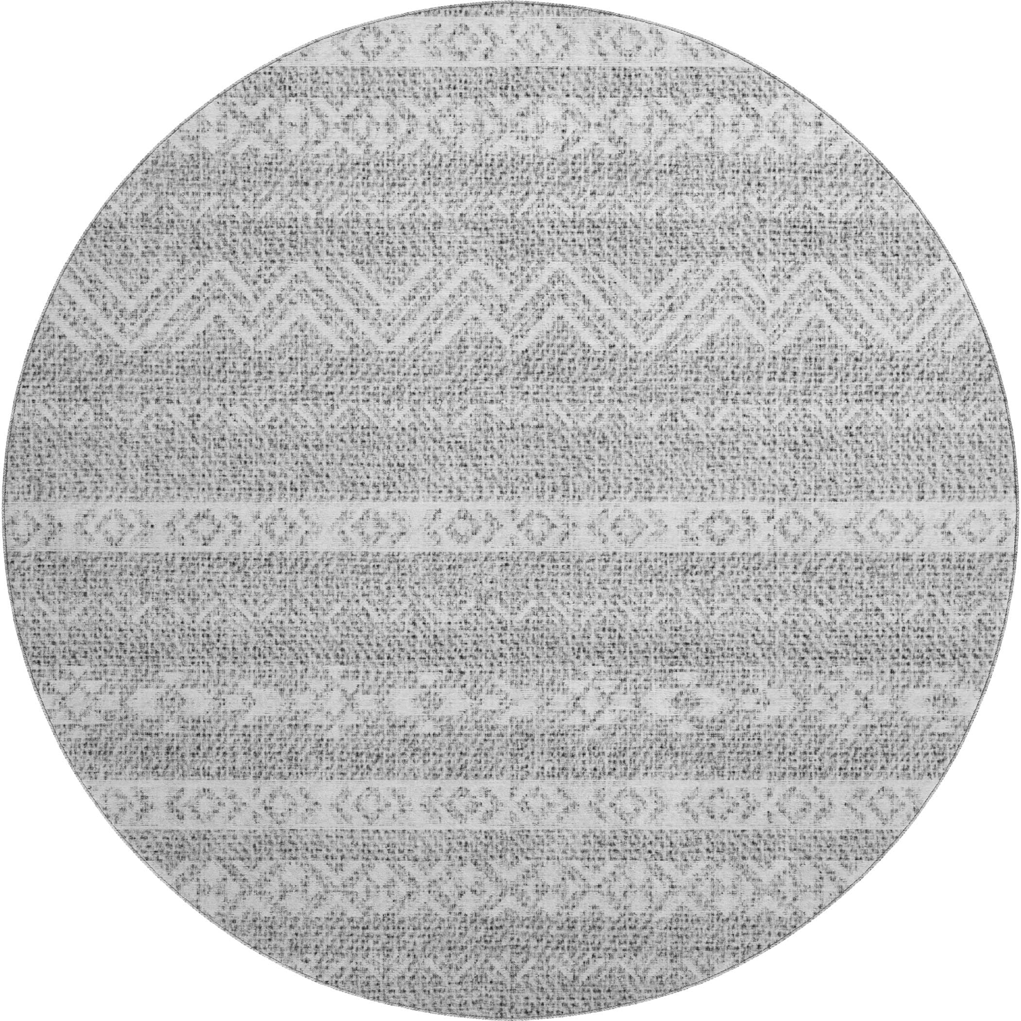 Sarajevo Machine Washable Transitional Gray Rug 8' x 8' #shape_Round