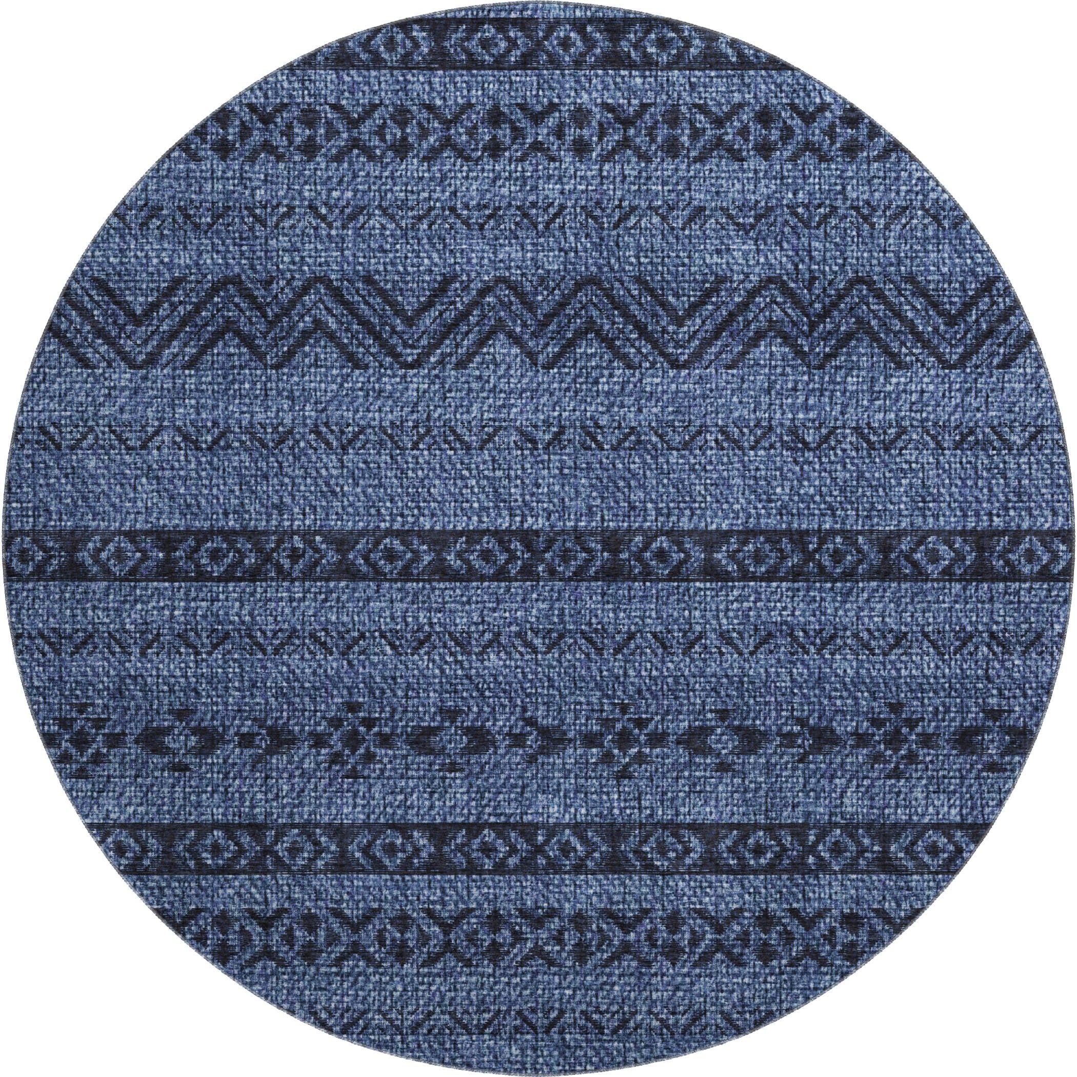 Sarajevo Machine Washable Transitional Navy Blue Rug 8' x 8' #shape_Round