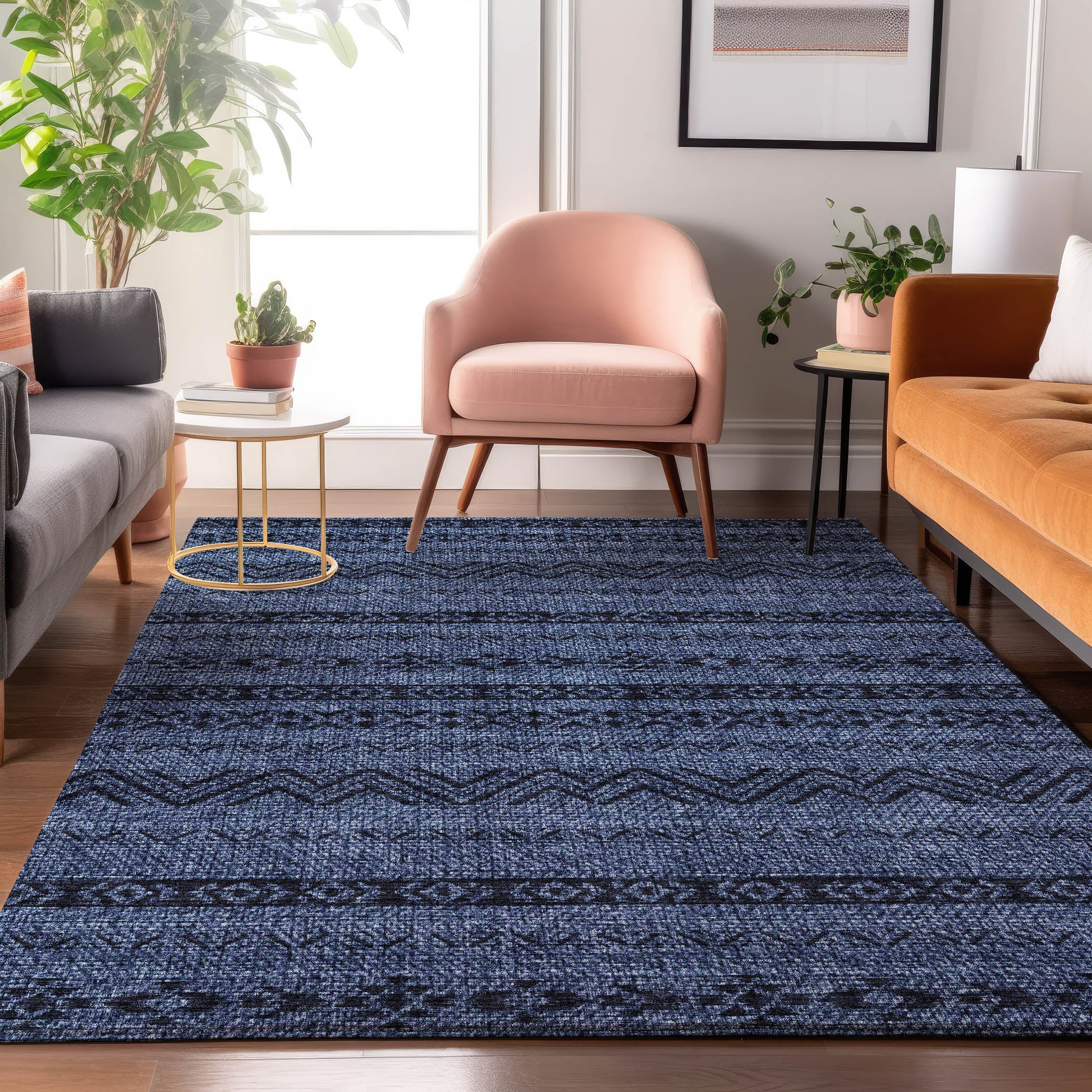 Sarajevo Machine Washable Transitional Navy Blue Rug 2'6" x 3'10" #shape_Rectangle