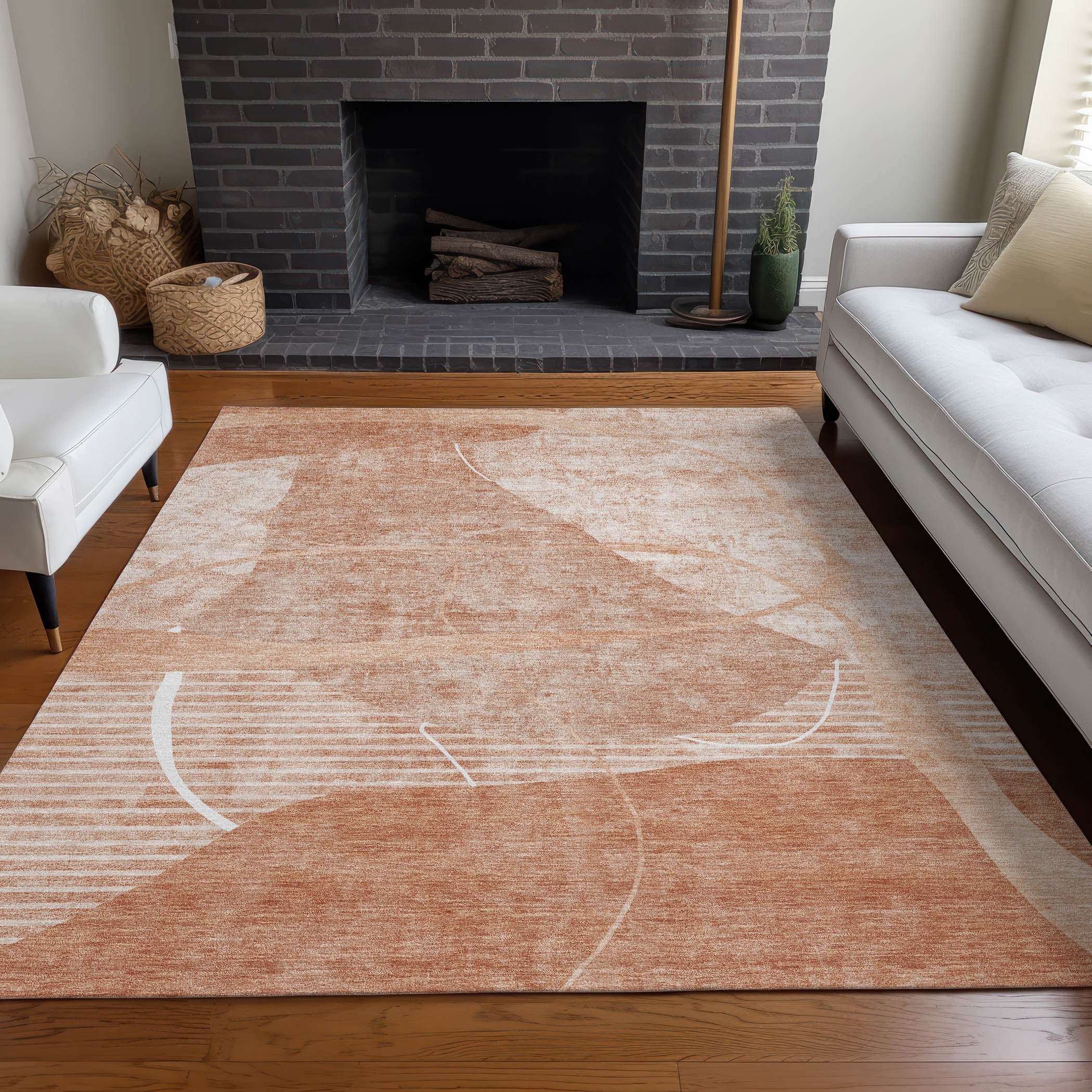 Reykjavik Machine Washable Transitional Salmon Orange Rug 2'6" x 3'10" #shape_Rectangle