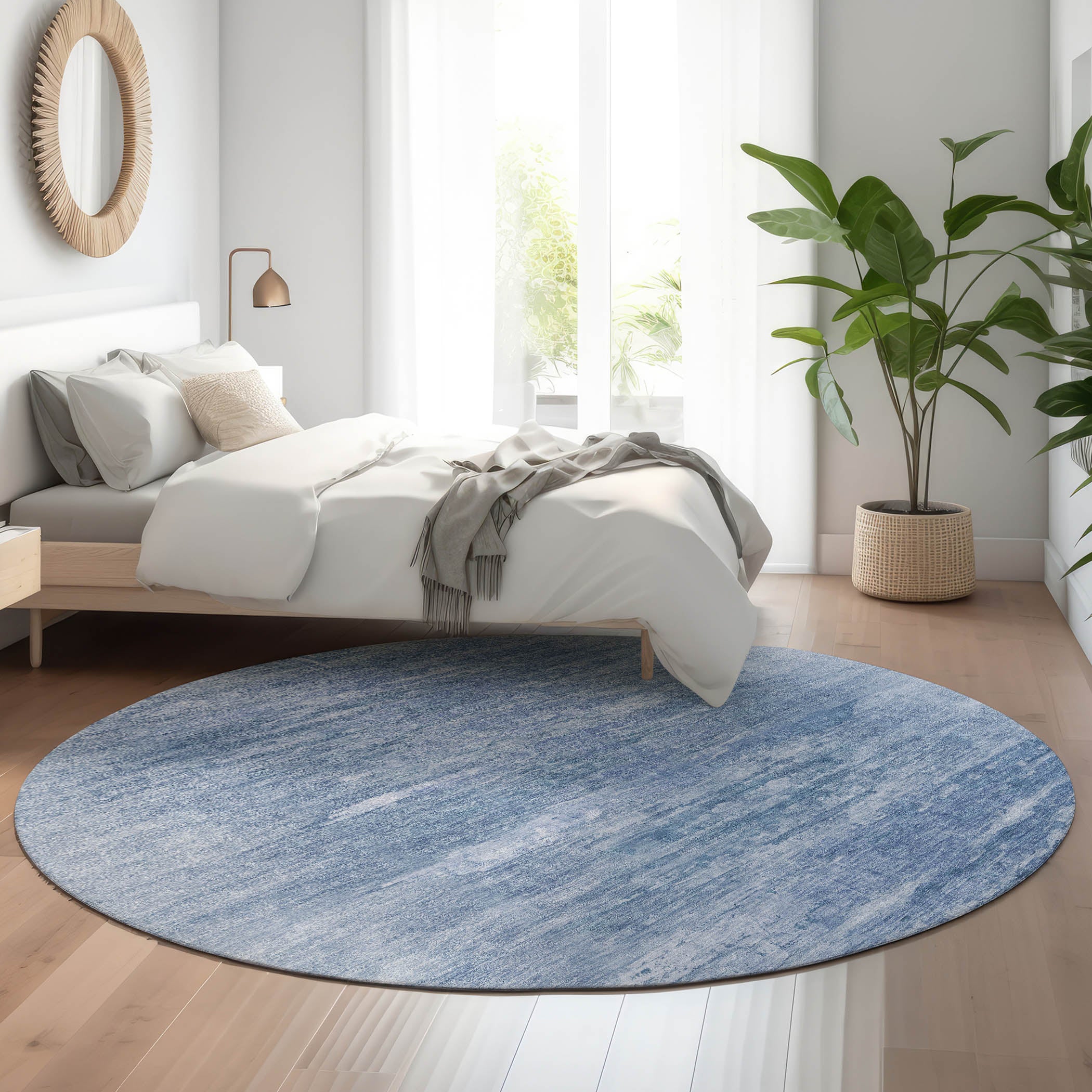 Lucerne Machine Washable Transitional Blue Rug 8' x 8' #shape_Round