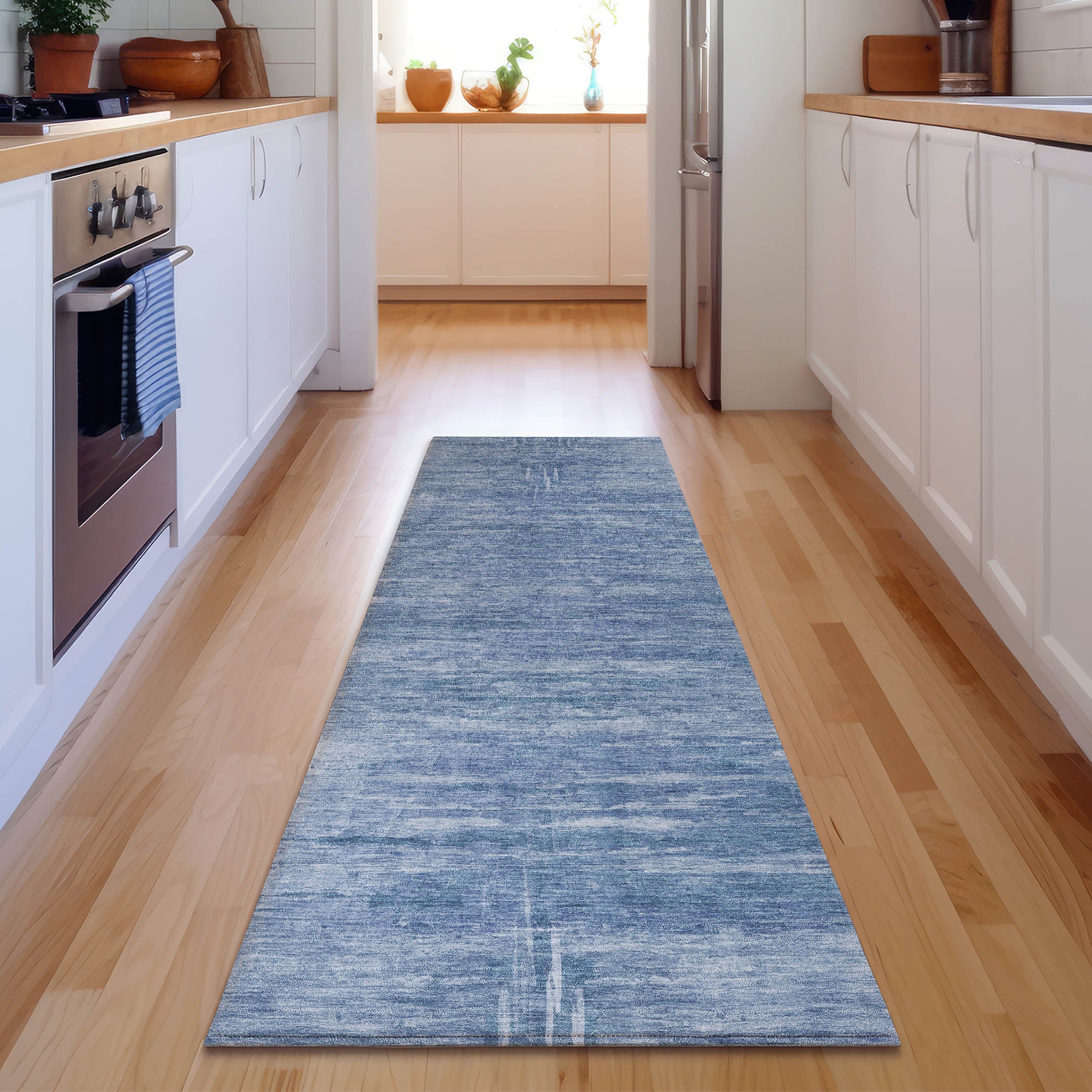 Lucerne Machine Washable Transitional Blue Rug 2'3" x 7'6" #shape_Runner