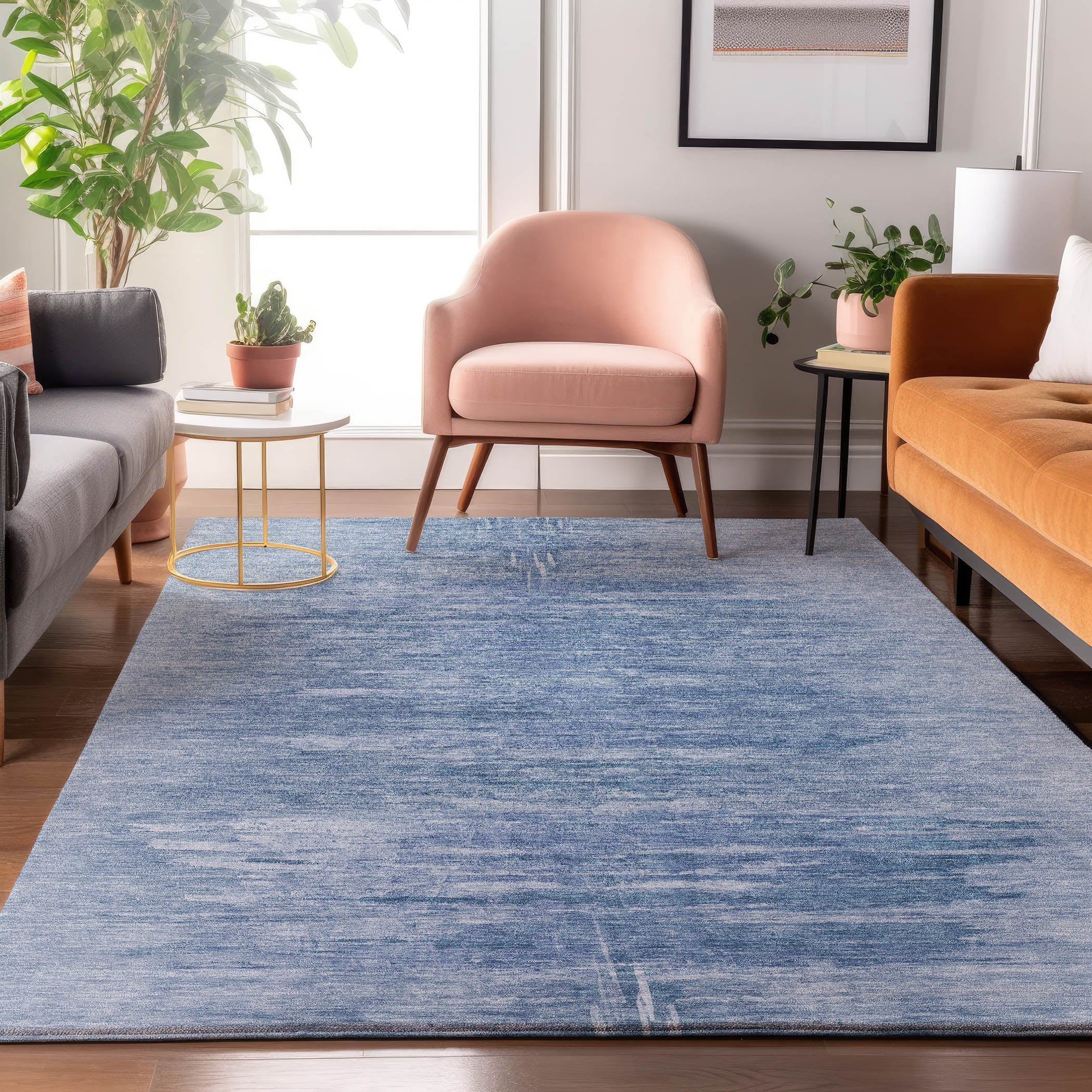 Lucerne Machine Washable Transitional Blue Rug 2'6" x 3'10" #shape_Rectangle