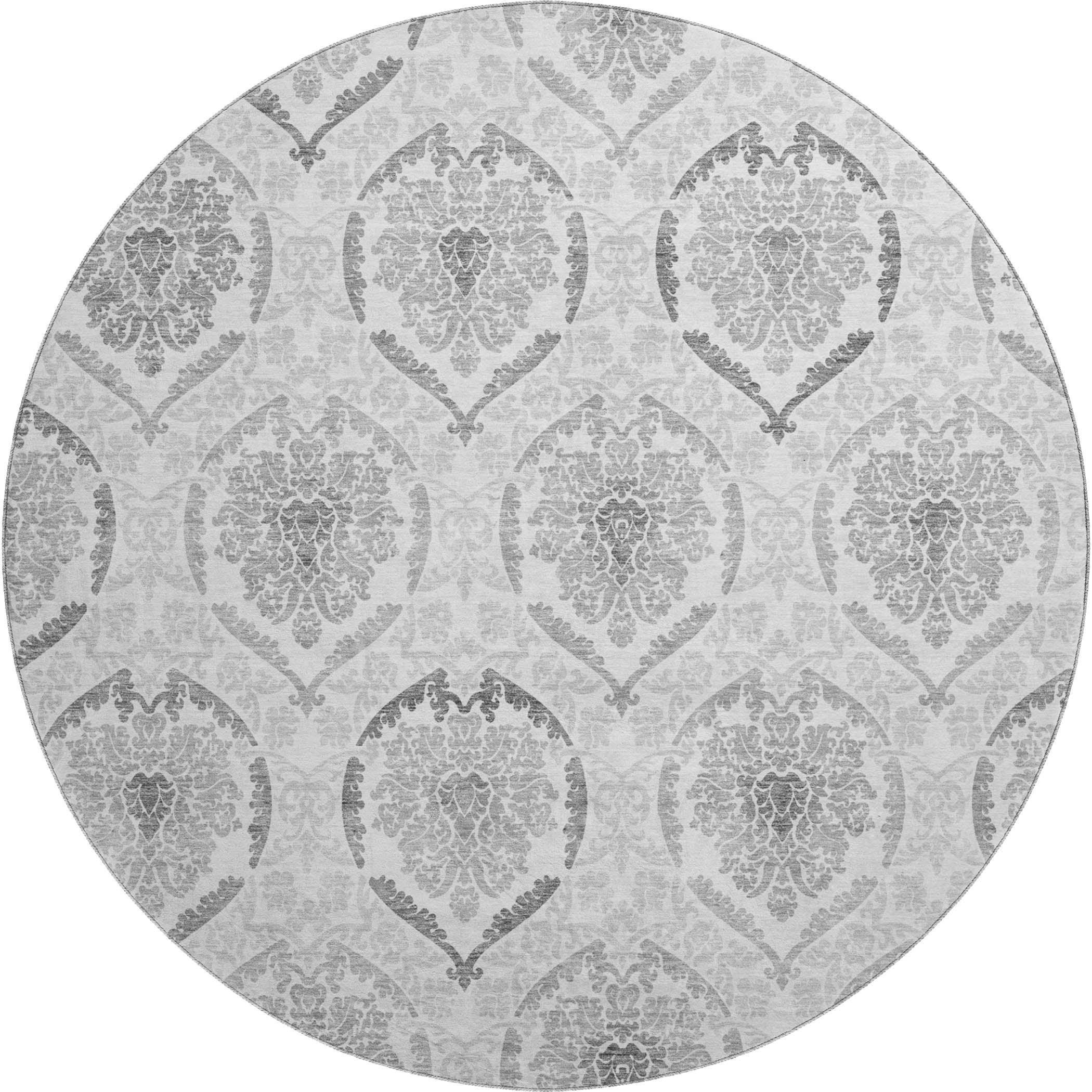 Lisbon Machine Washable Transitional Silver Gray Rug 8' x 8' #shape_Round