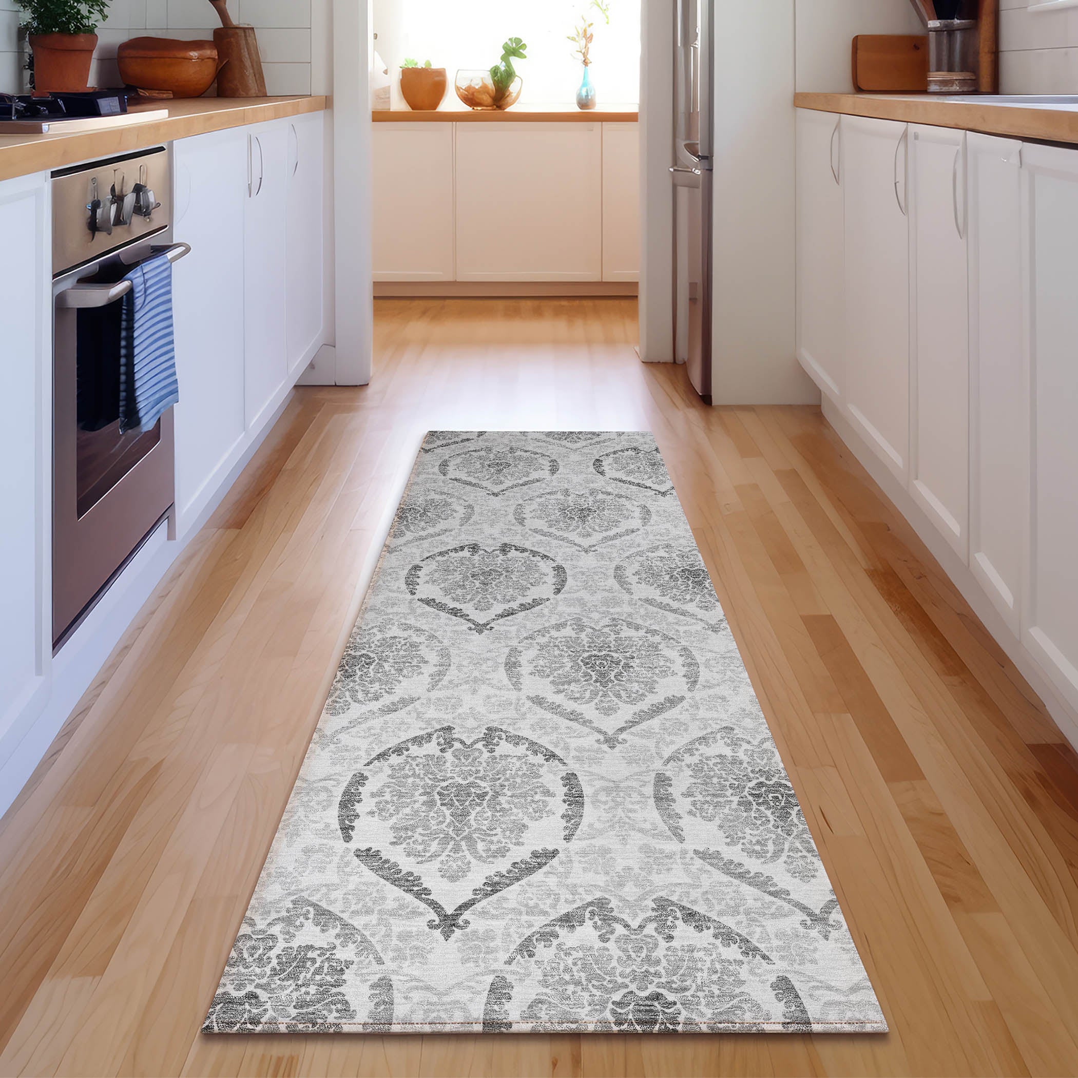 Lisbon Machine Washable Transitional Silver Gray Rug 2'3" x 7'6" #shape_Runner
