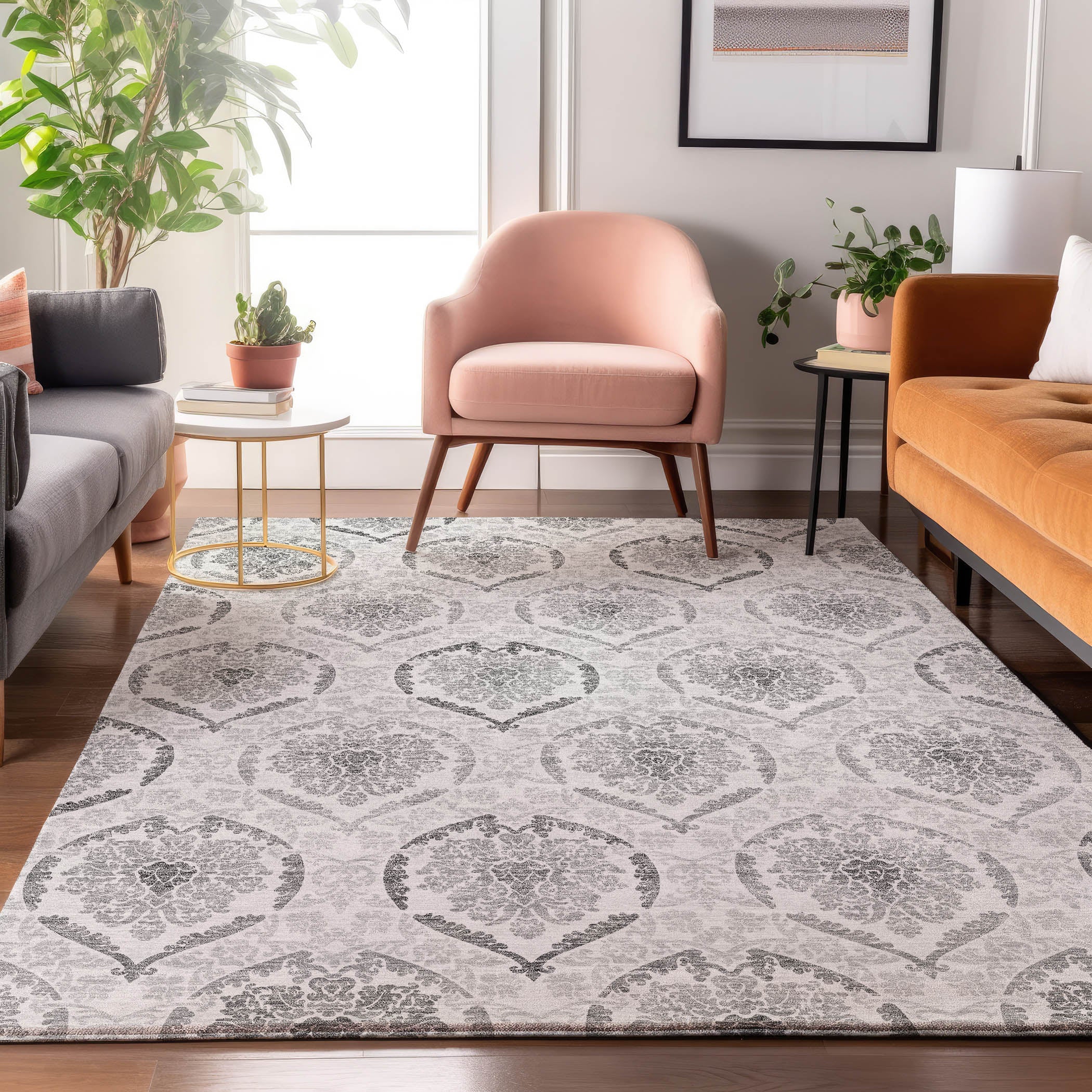 Lisbon Machine Washable Transitional Silver Gray Rug 2'6" x 3'10" #shape_Rectangle