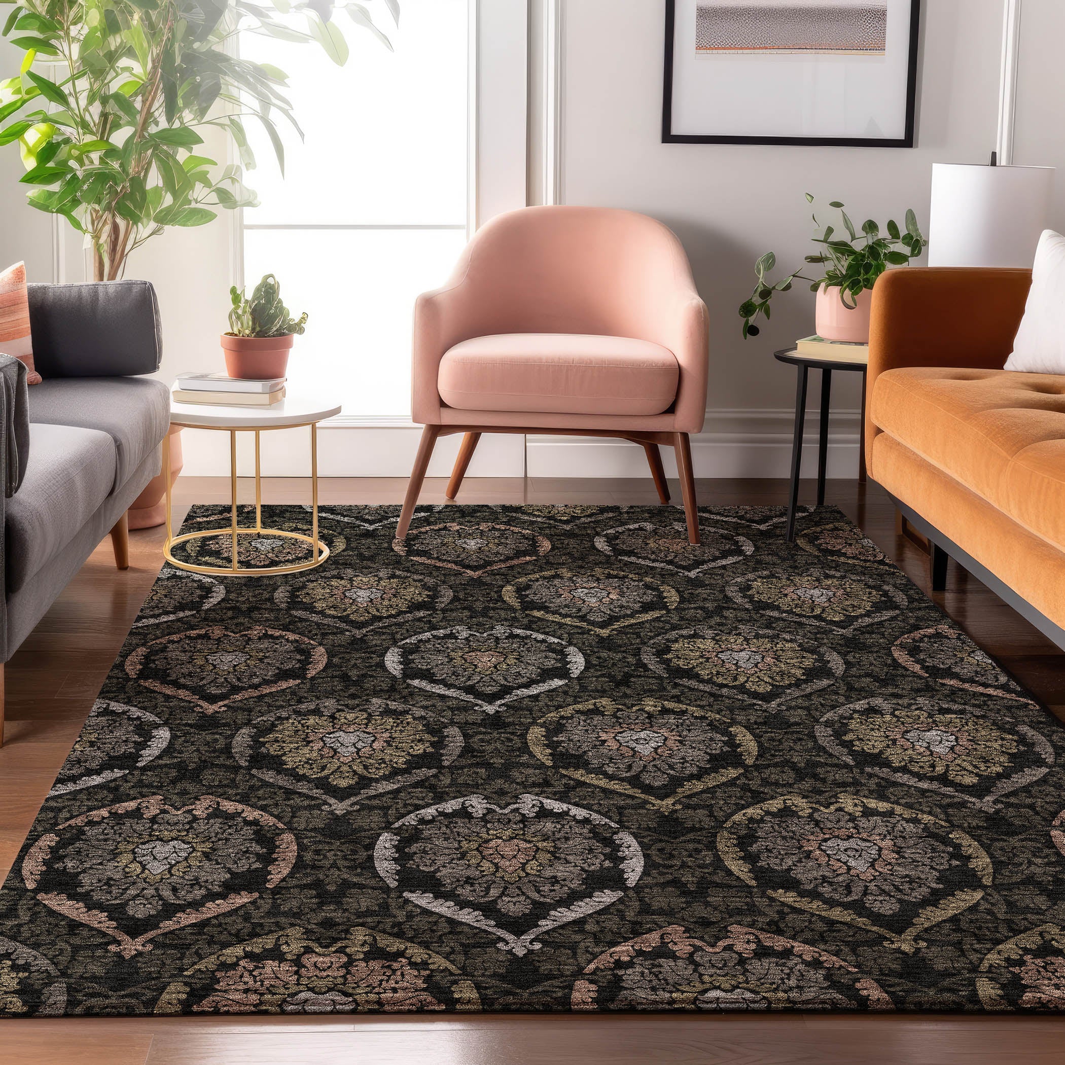 Salzburg Machine Washable Transitional Black Rug 2'6" x 3'10" #shape_Rectangle